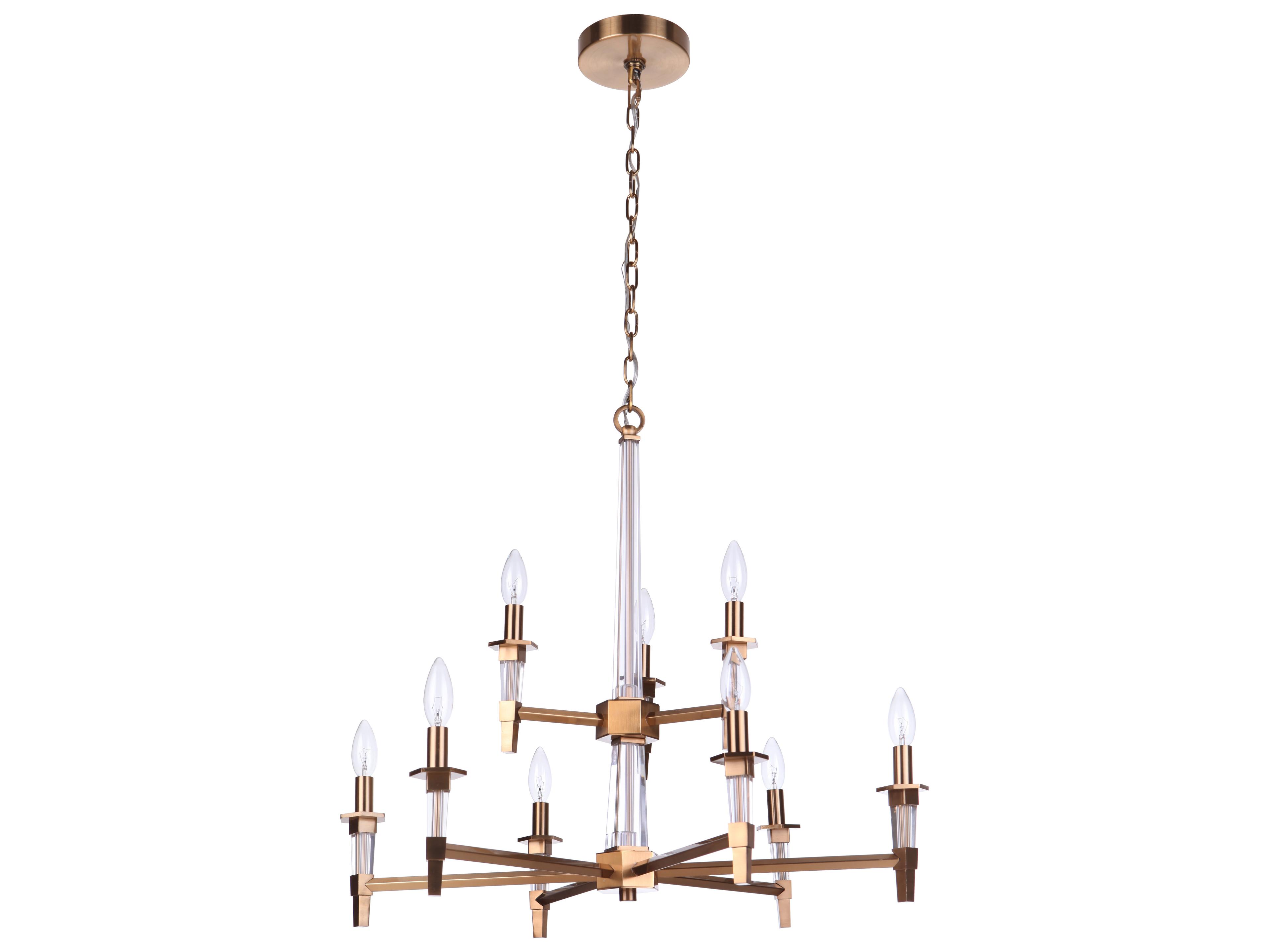 Craftmade Tarryn 9-Light Satin Brass Crystal Candelabra Tiered Chandelier