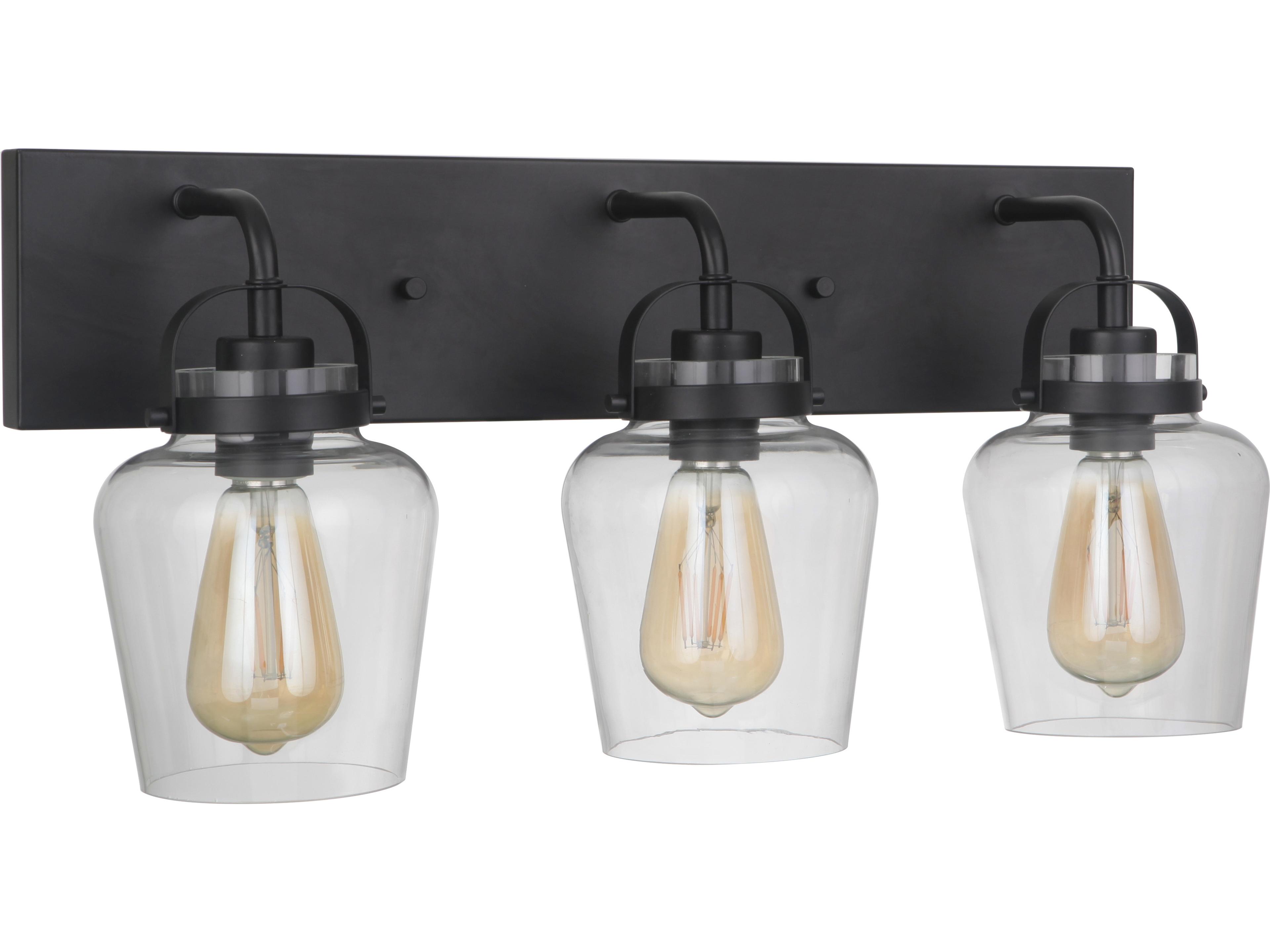 Craftmade Trystan 3-Light Flat Black Glass Vanity Light