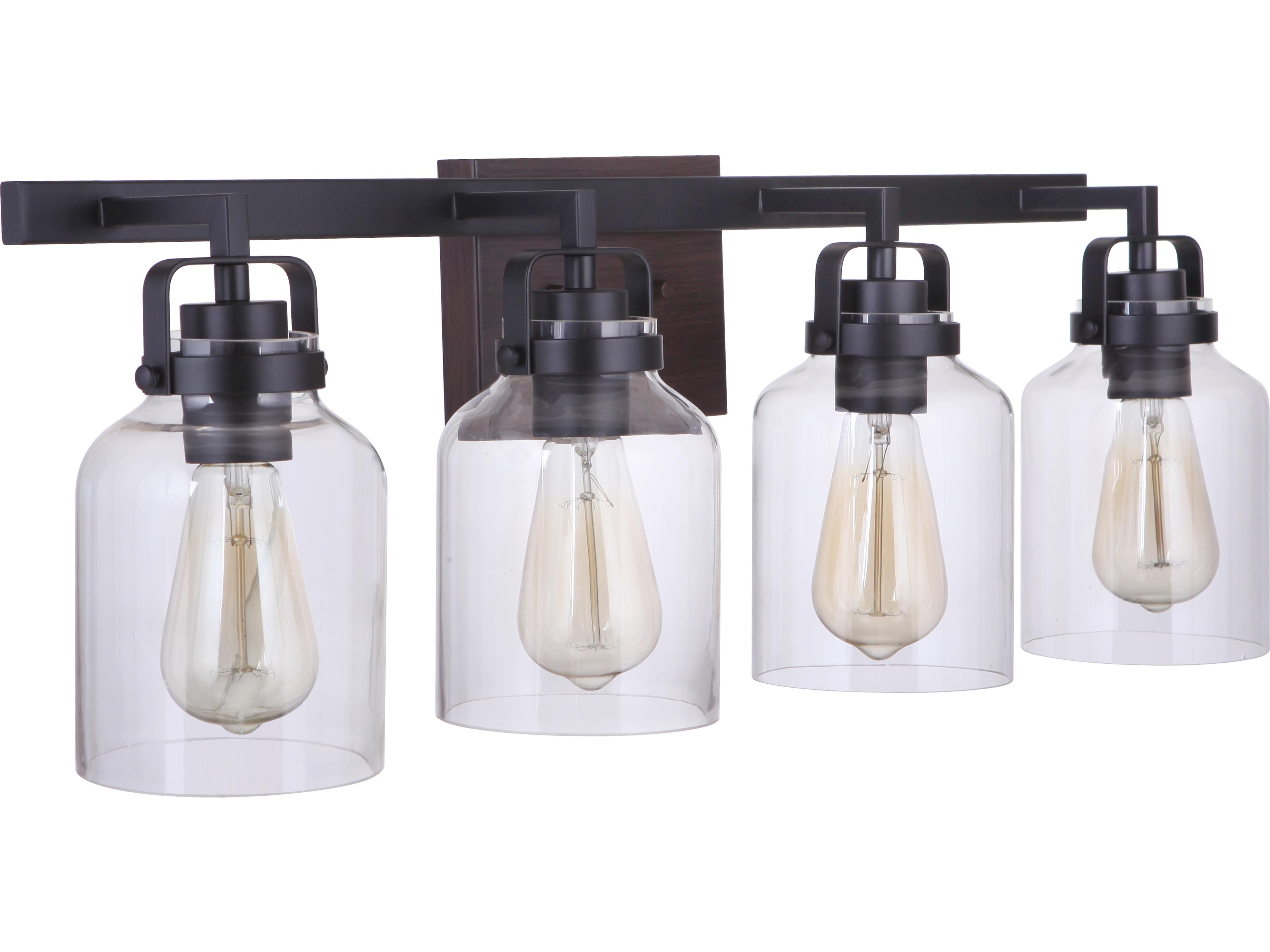 Craftmade Foxwood 4-Light Flat Black Dark Teak Glass Vanity Light