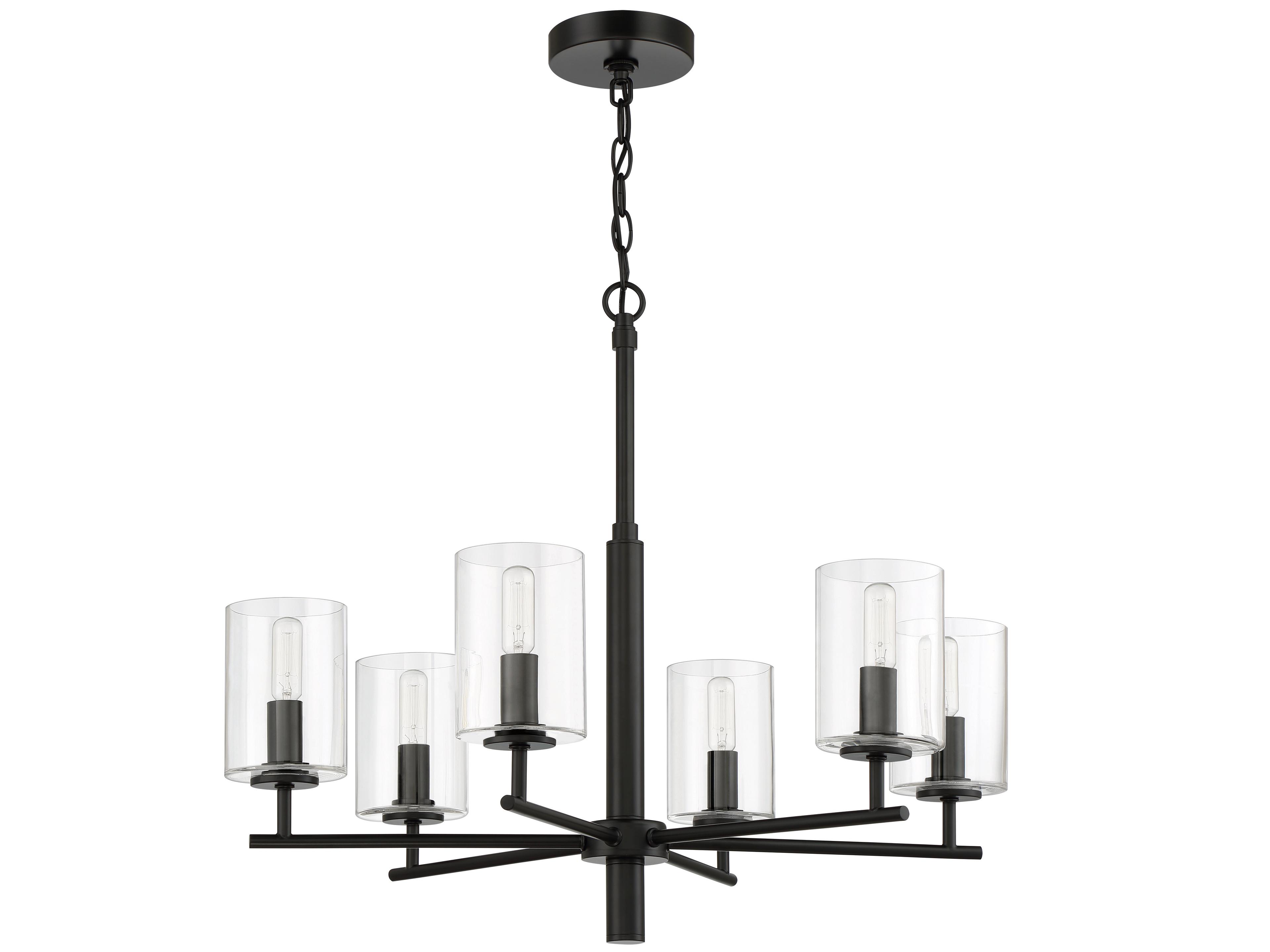 Craftmade Hailie 6-Light Flat Black Glass Cylinder Chandelier