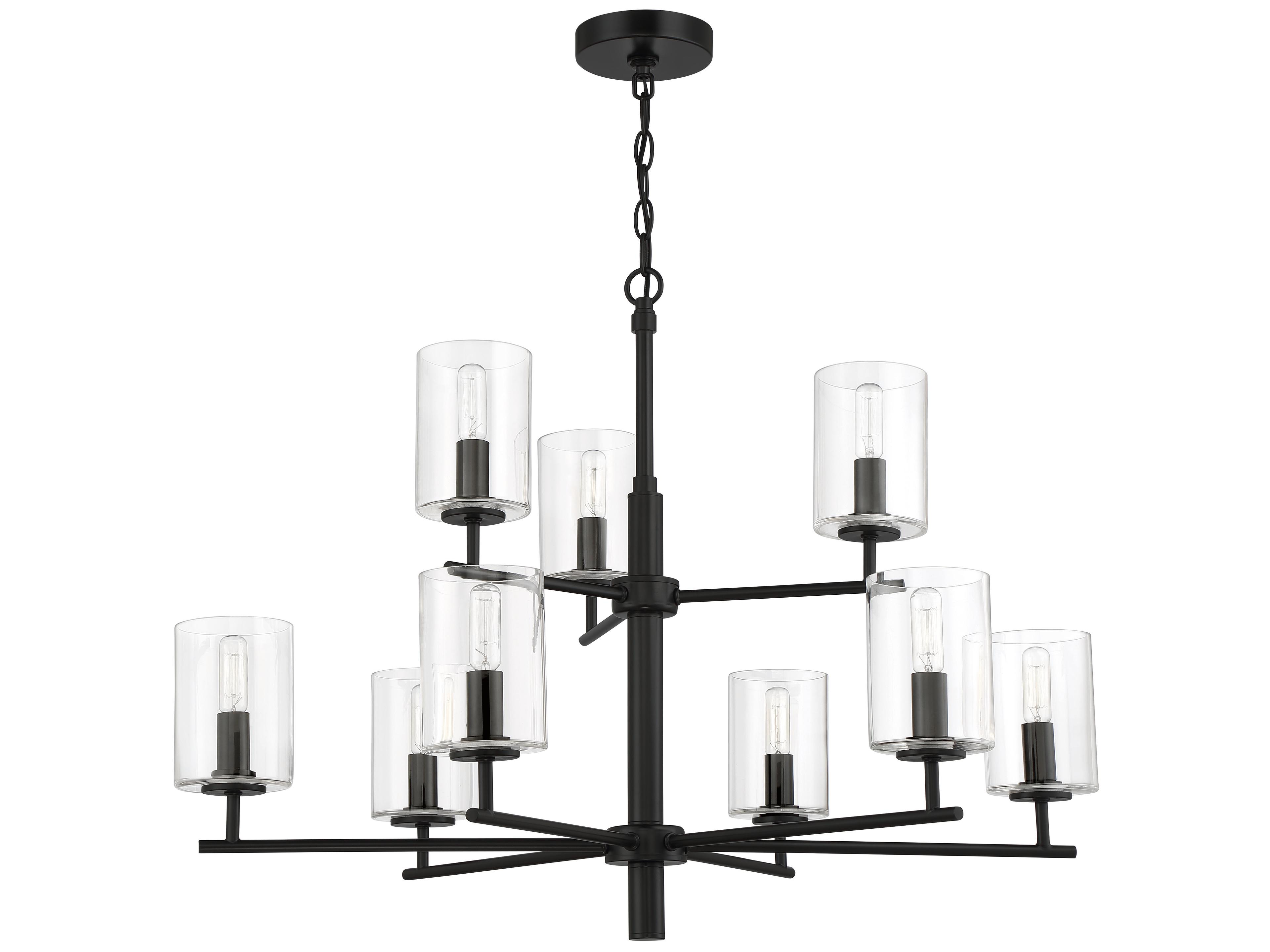 Craftmade Hailie 9-Light Flat Black Glass Cylinder Tiered Chandelier