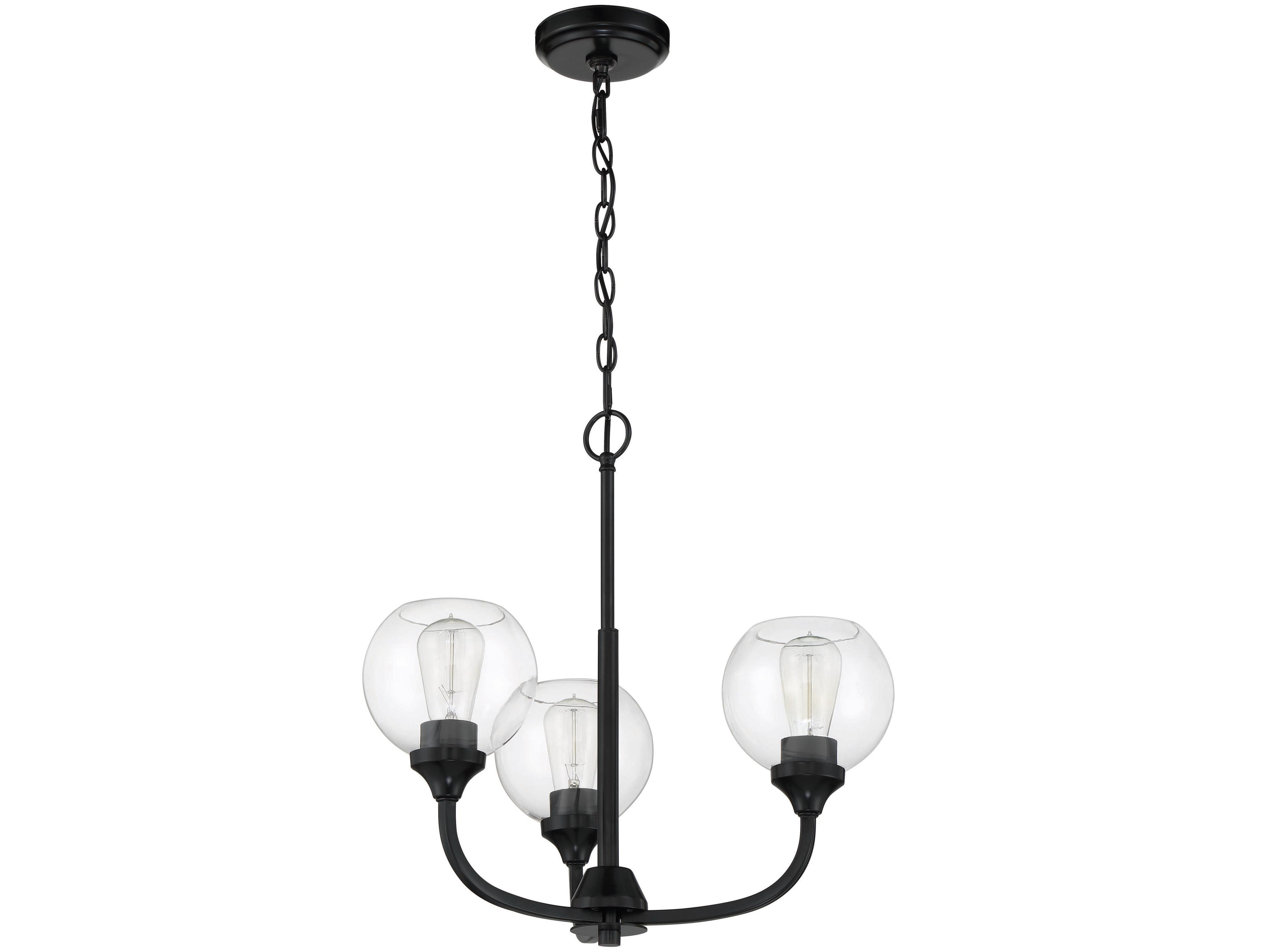 Craftmade Glenda 3-Light Flat Black Glass Globe Round Chandelier