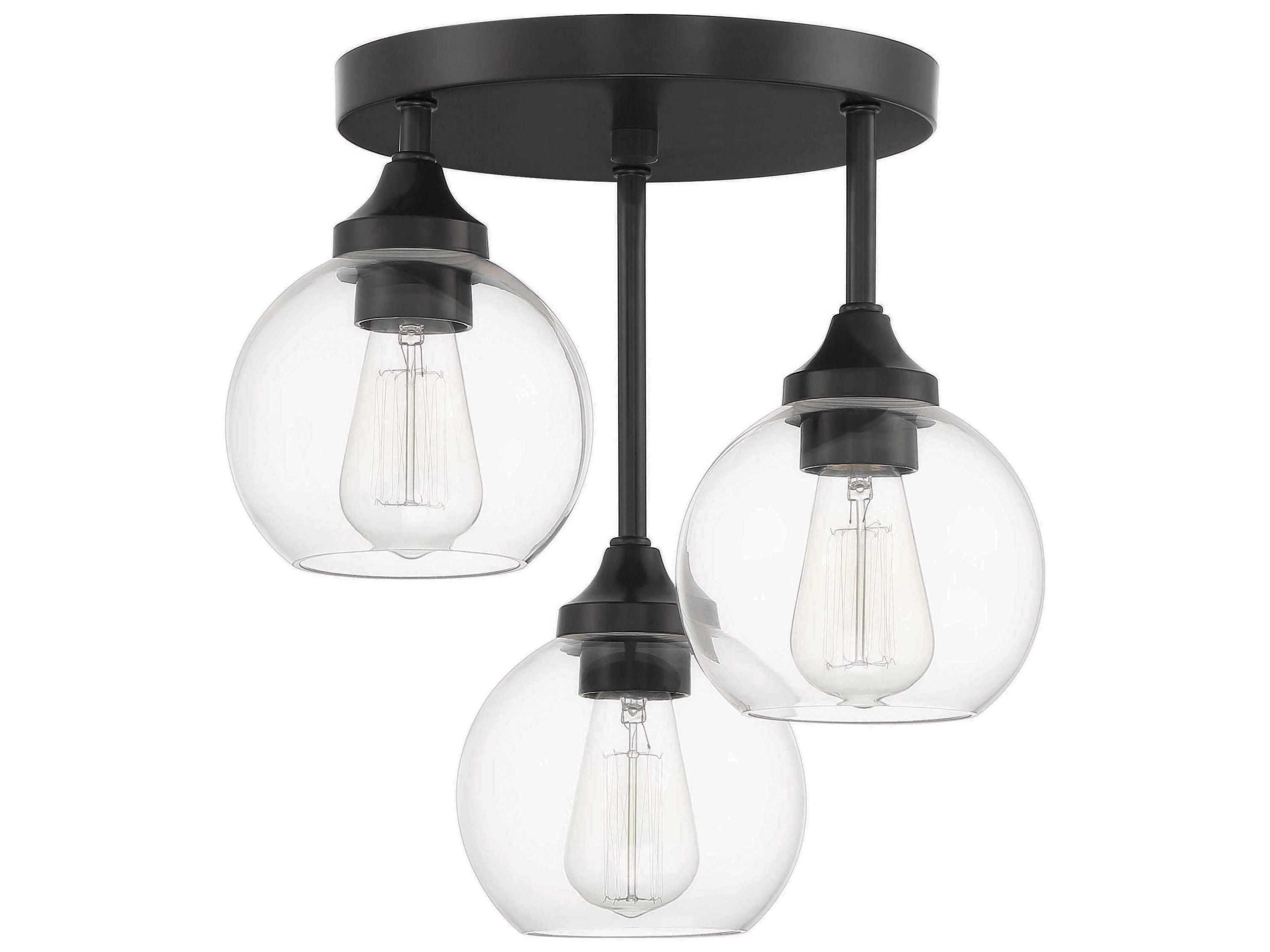 Craftmade Glenda 3-Light Flat Black Glass Globe Semi Flush Mount