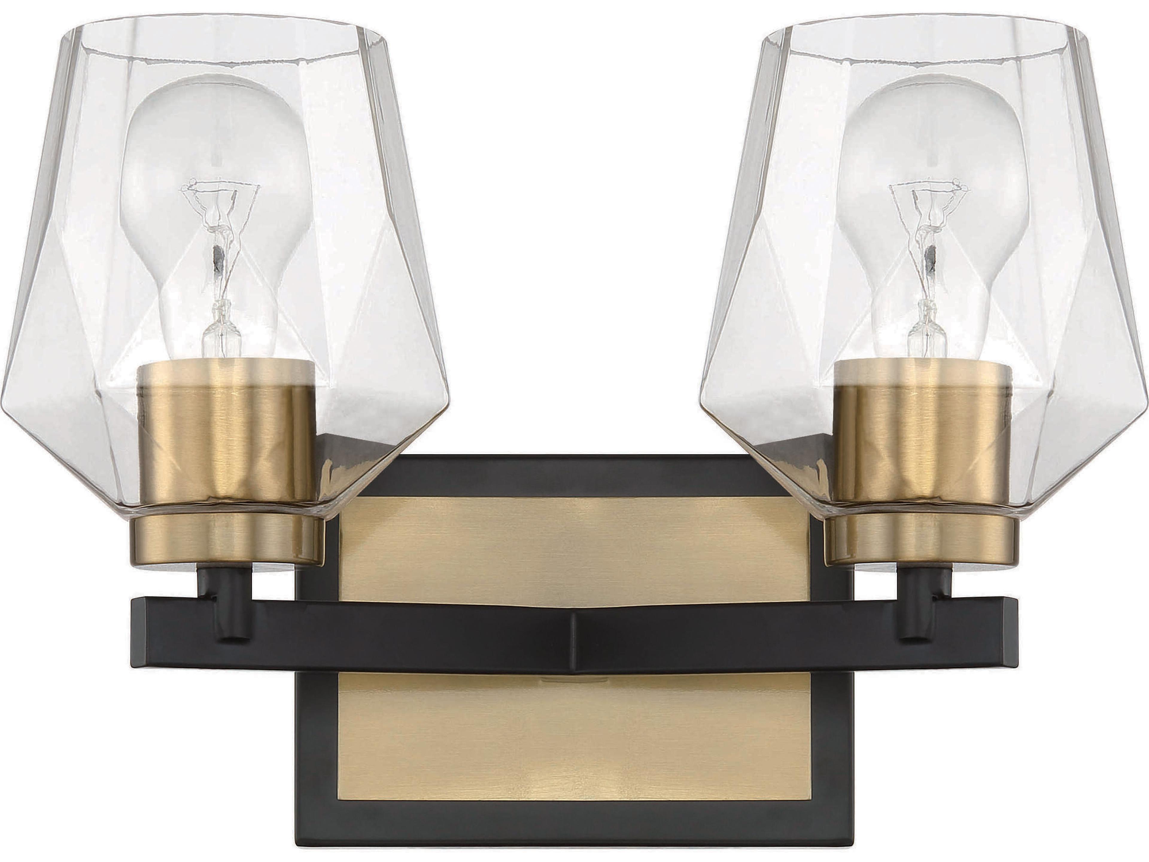 Craftmade Avante Grand 2-Light Flat Black Satin Brass Glass Vanity Light