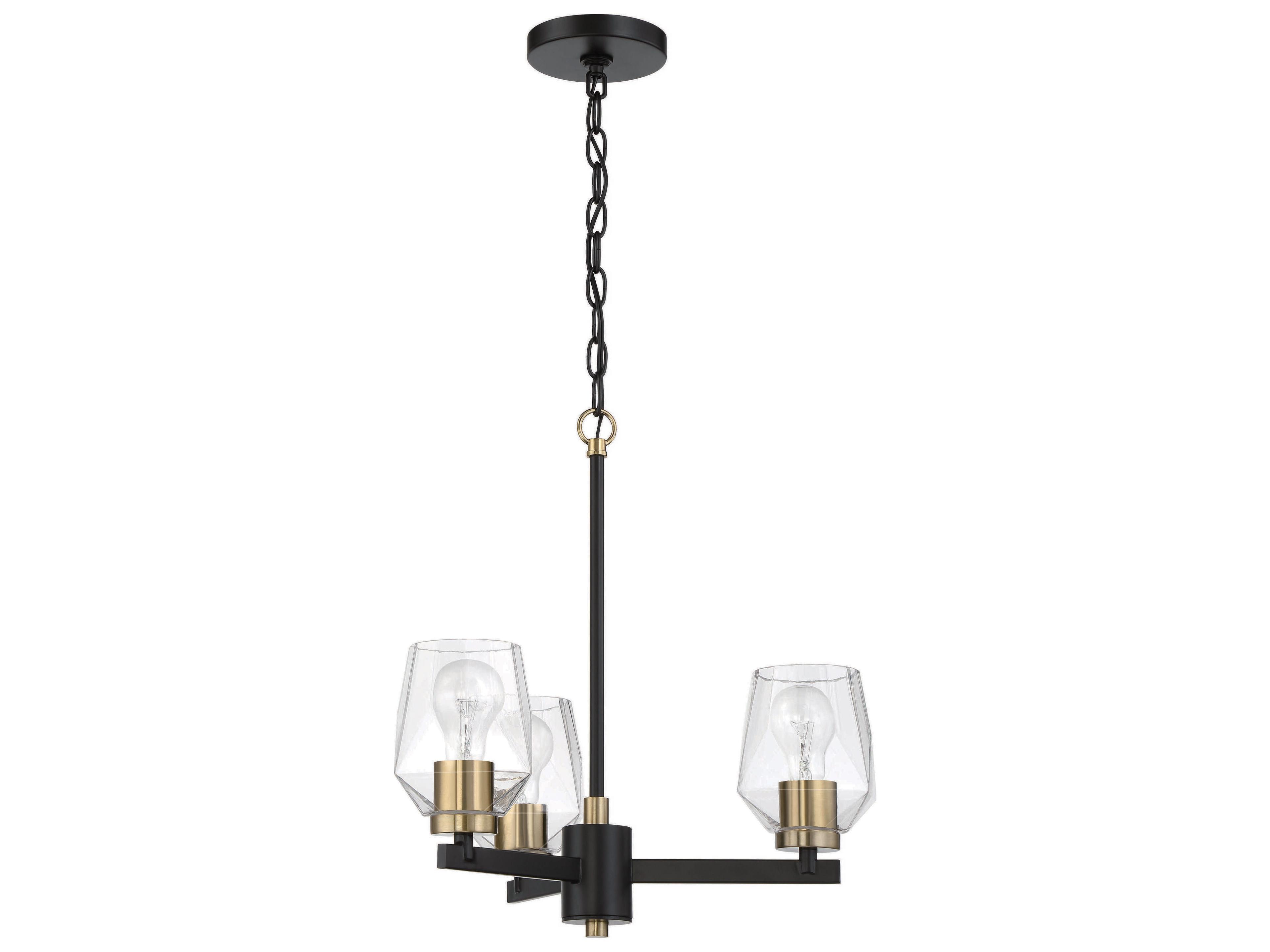 Craftmade Avante Grand 3-Light Flat Black Satin Brass Glass Chandelier