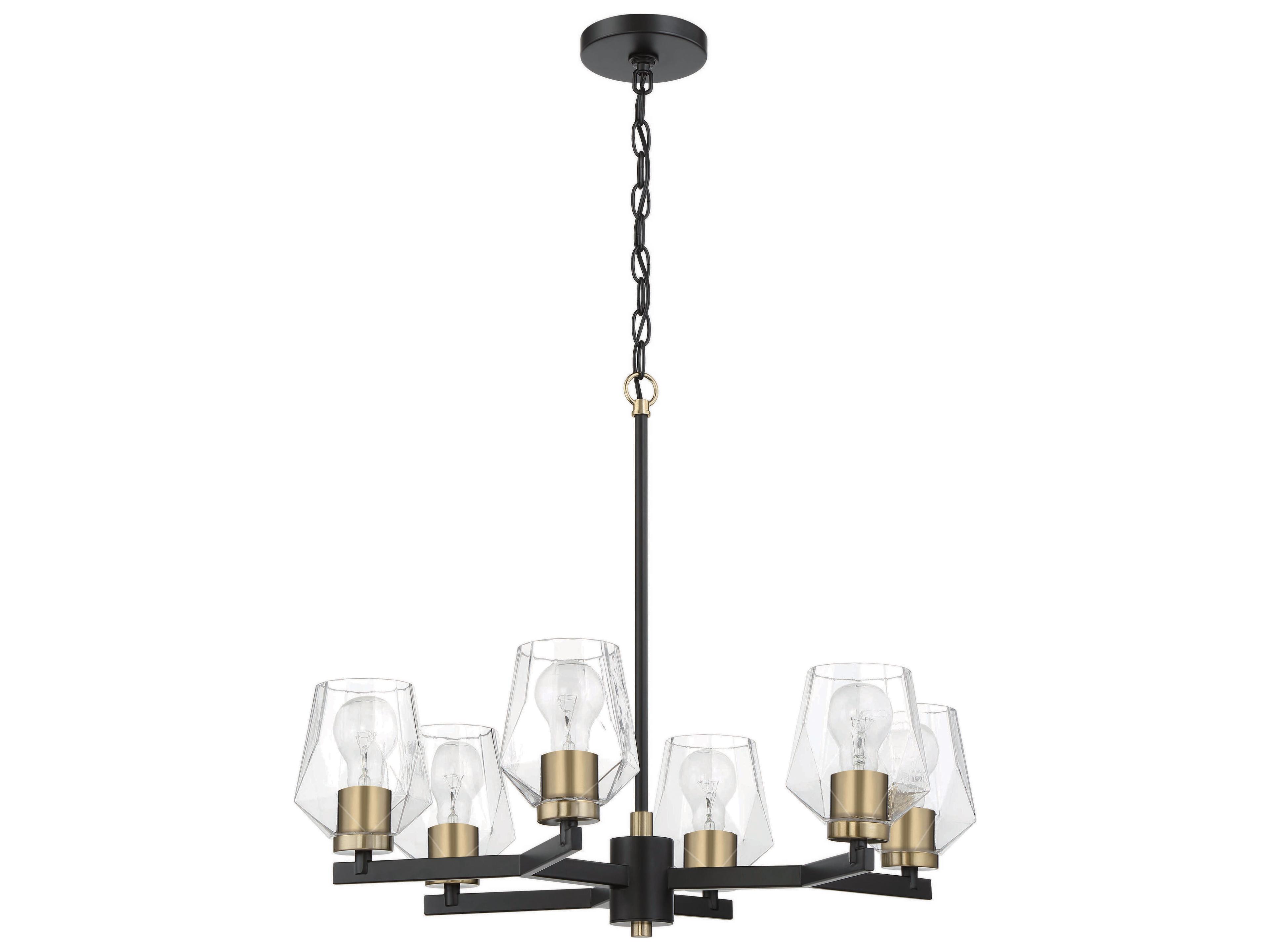Craftmade Avante Grand 6-Light Flat Black Satin Brass Glass Chandelier