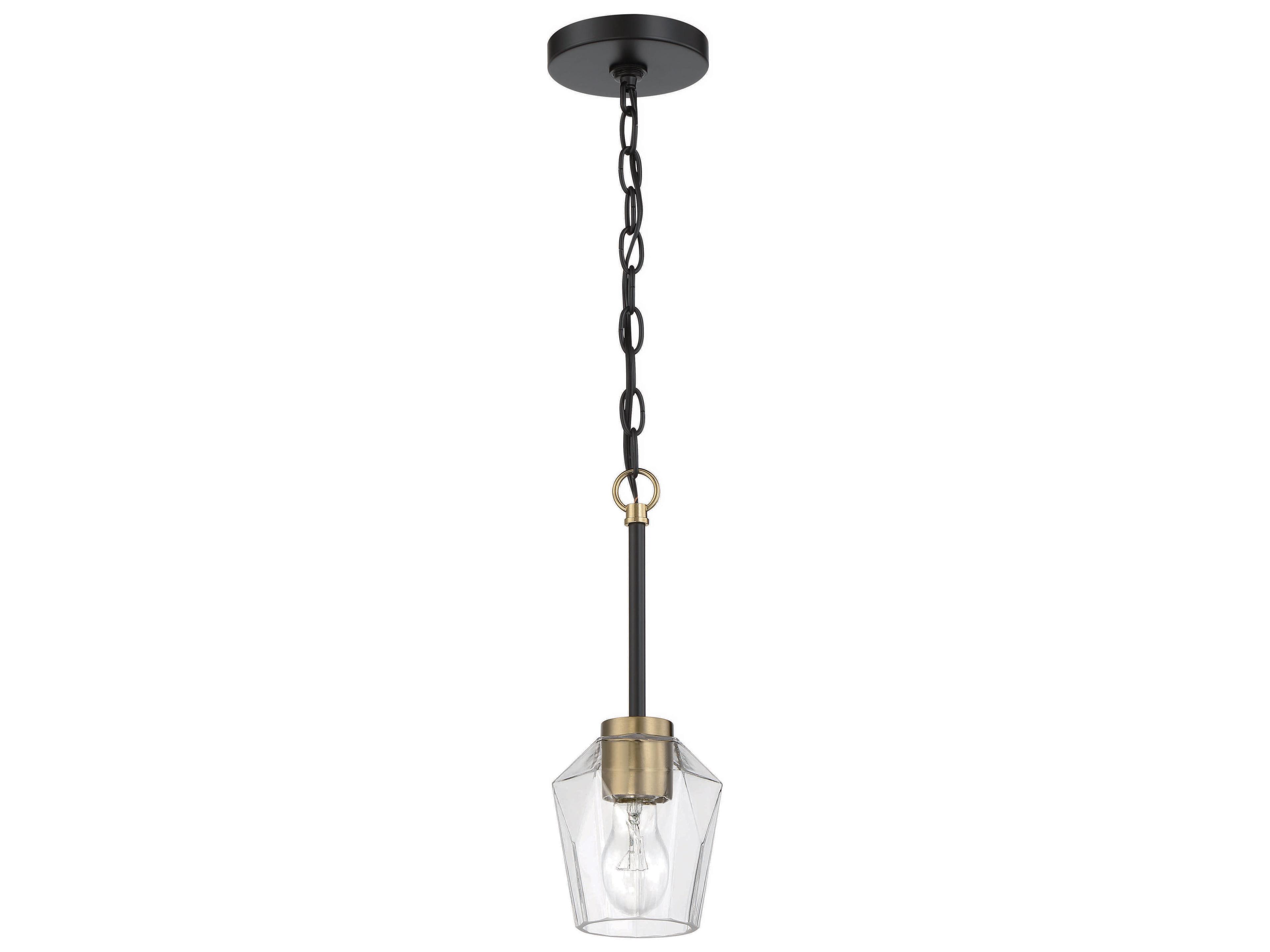 Craftmade Avante Grand 1-Light Flat Black Satin Brass Clear Glass Mini Pendant