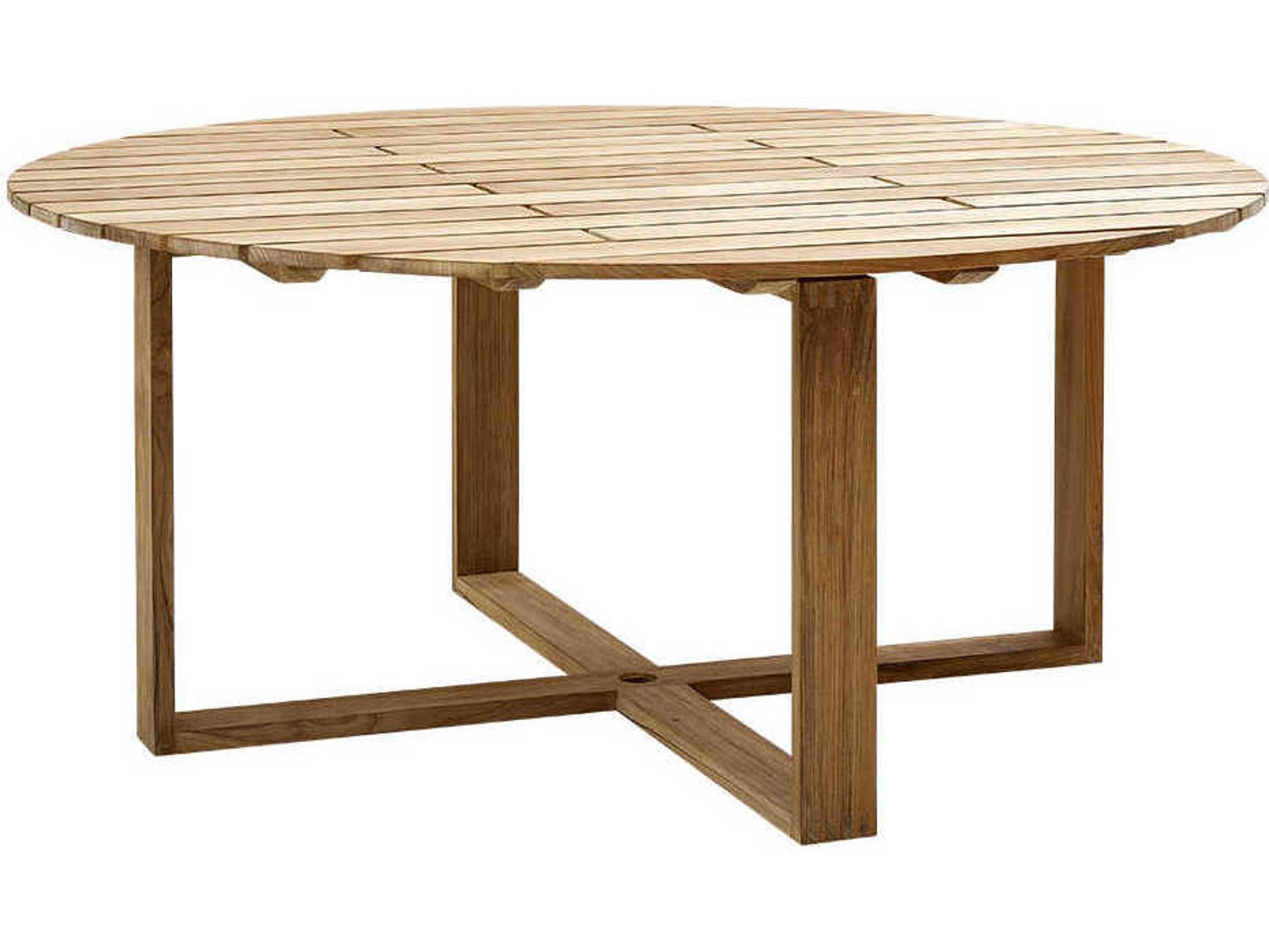 Cane Line Outdoor Endless Teak Round Dining Table with Umbrella Hole