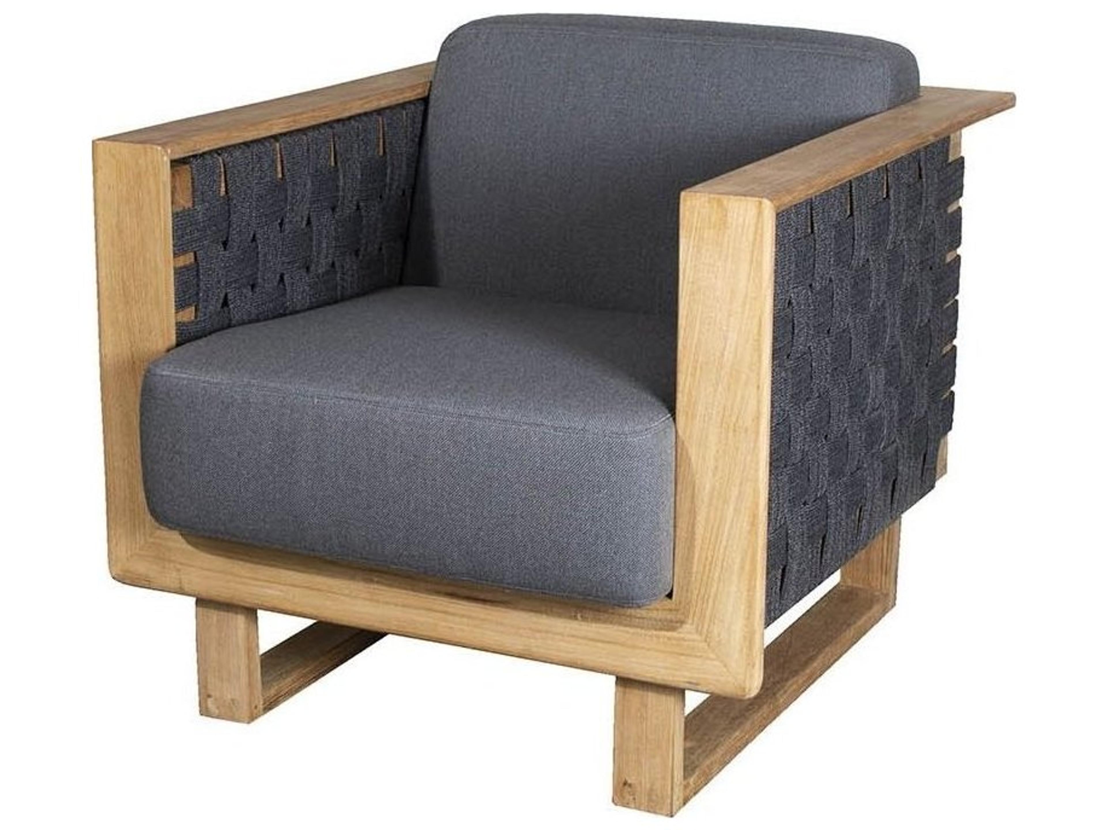Cane Line Outdoor Angle Teak Soft Rope Dark Grey Lounge Chair in Grey