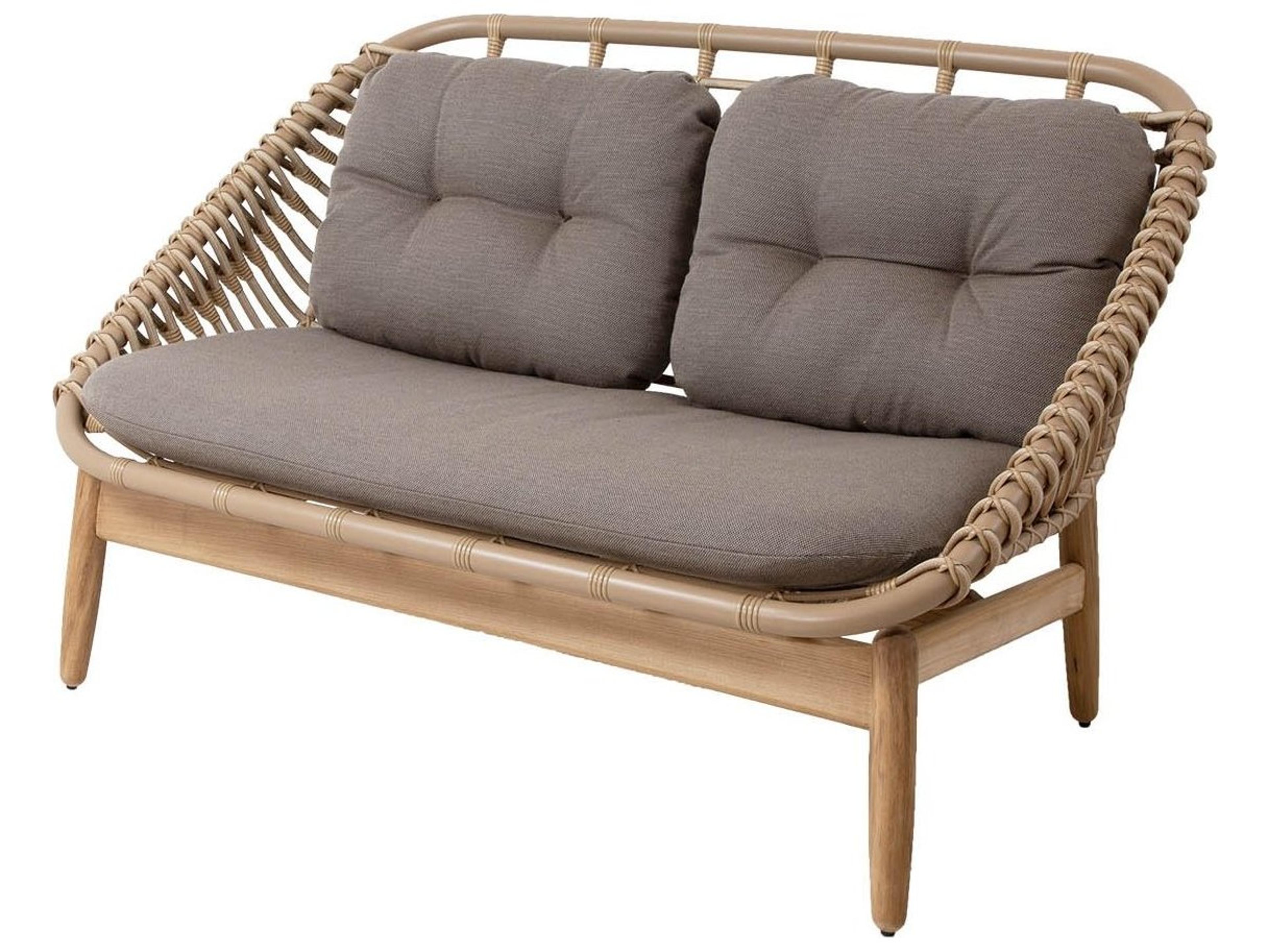 Cane Line Outdoor String Natural Aluminum Teak Sofa in Taupe