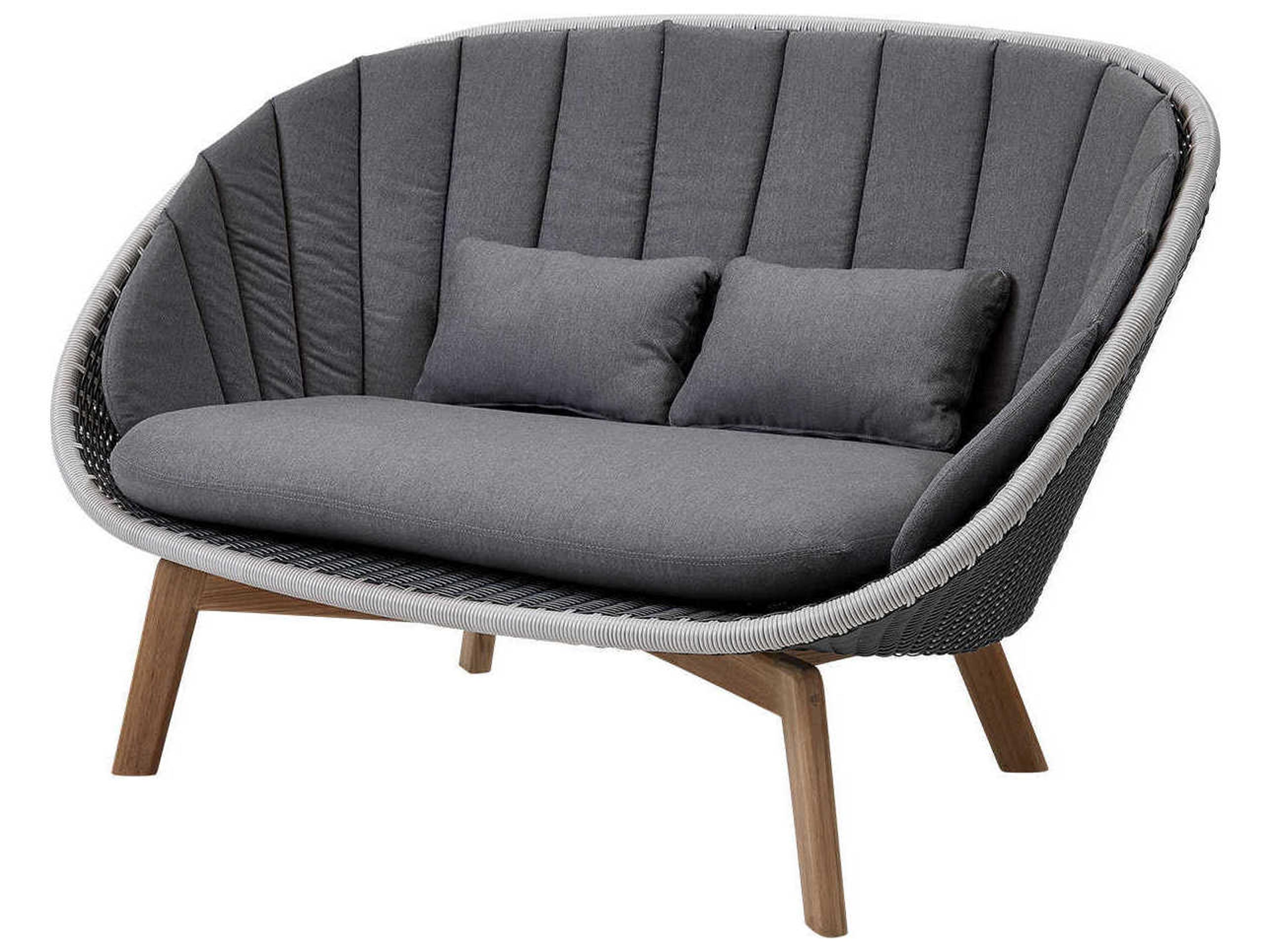 Cane Line Outdoor Peacock Grey/Light Grey Teak Wicker Loveseat