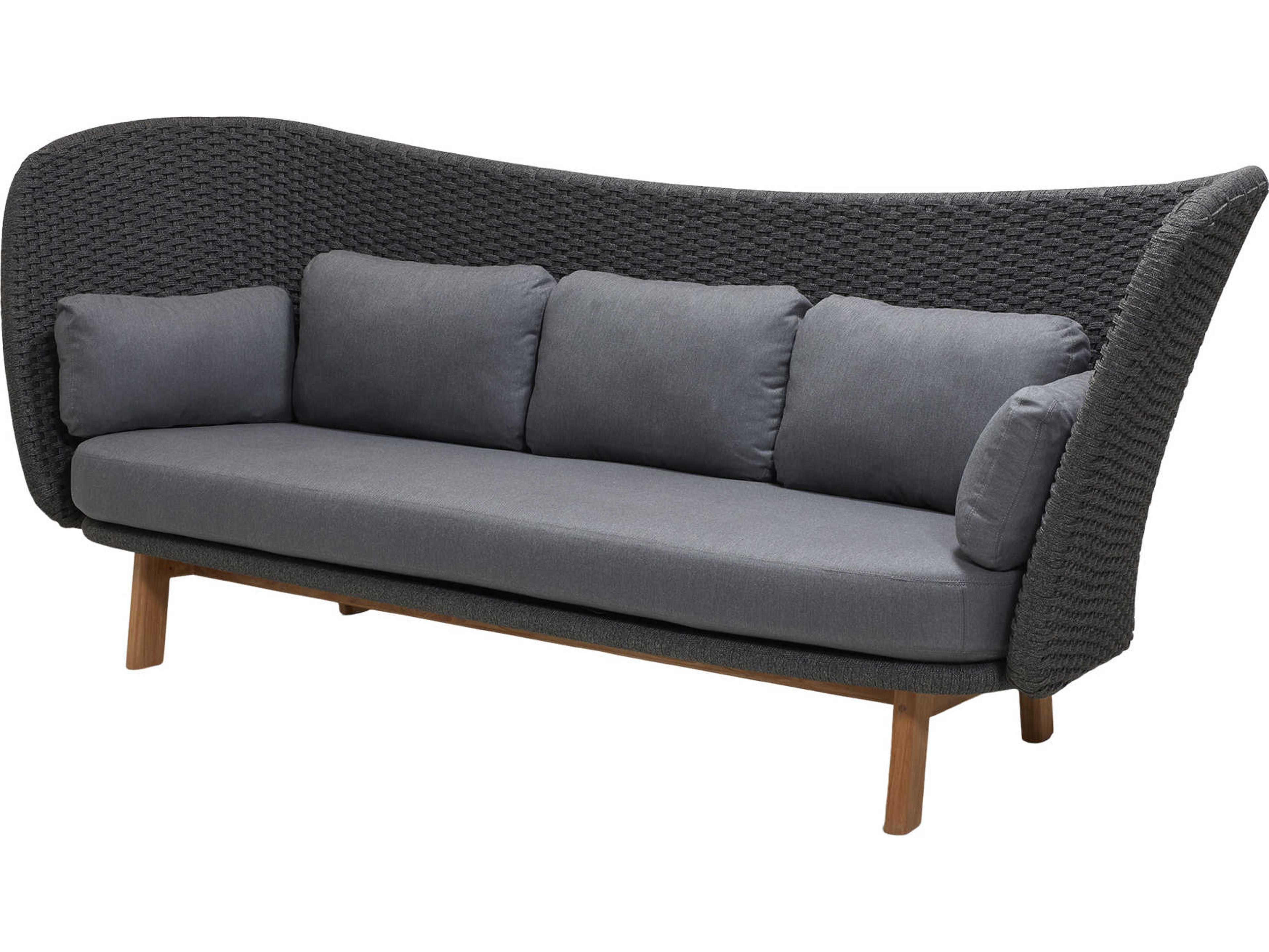 Cane Line Outdoor Peacock Teak / Dark Grey Soft Rope Wing Sofa in Grey