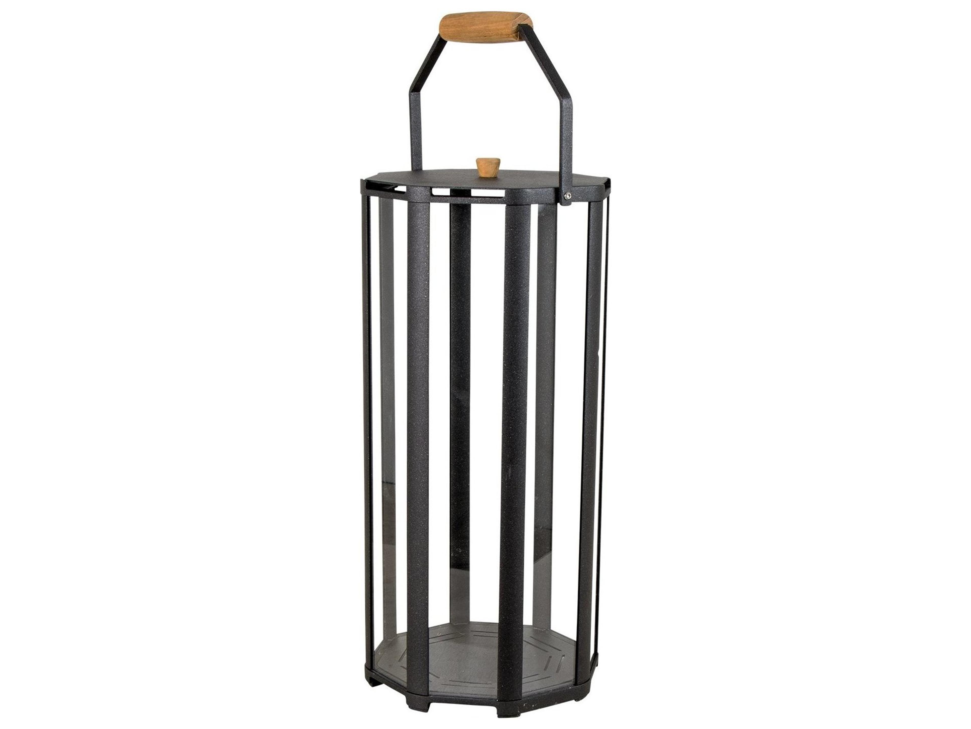 Cane Line Outdoor Lightlux Lava Grey Aluminum Large Lantern with Teak Handle
