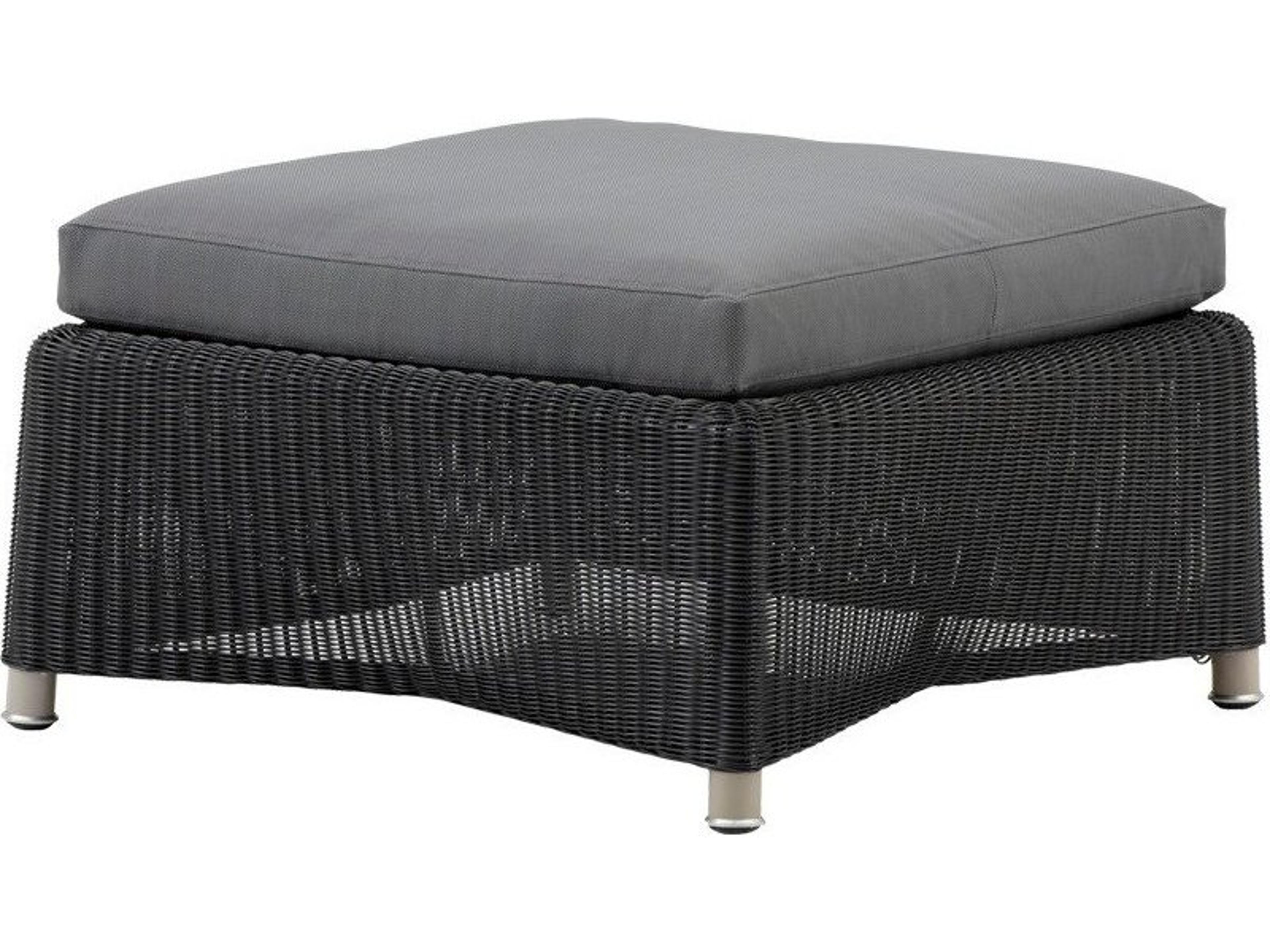 Cane Line Outdoor Diamond Graphite Wicker Aluminum Ottoman in Grey