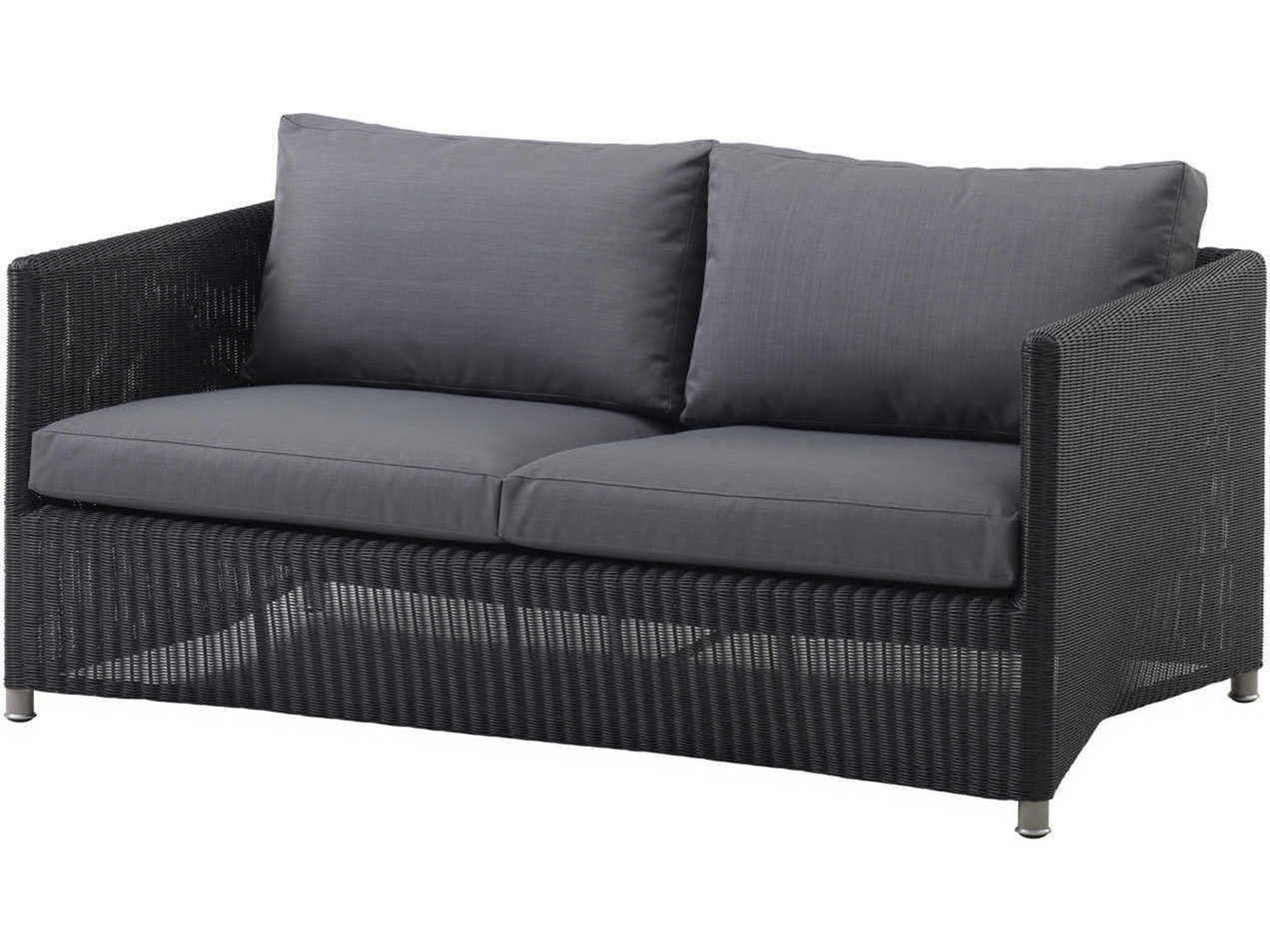 Cane Line Outdoor Diamond Graphite Wicker Aluminum Loveseat in Grey