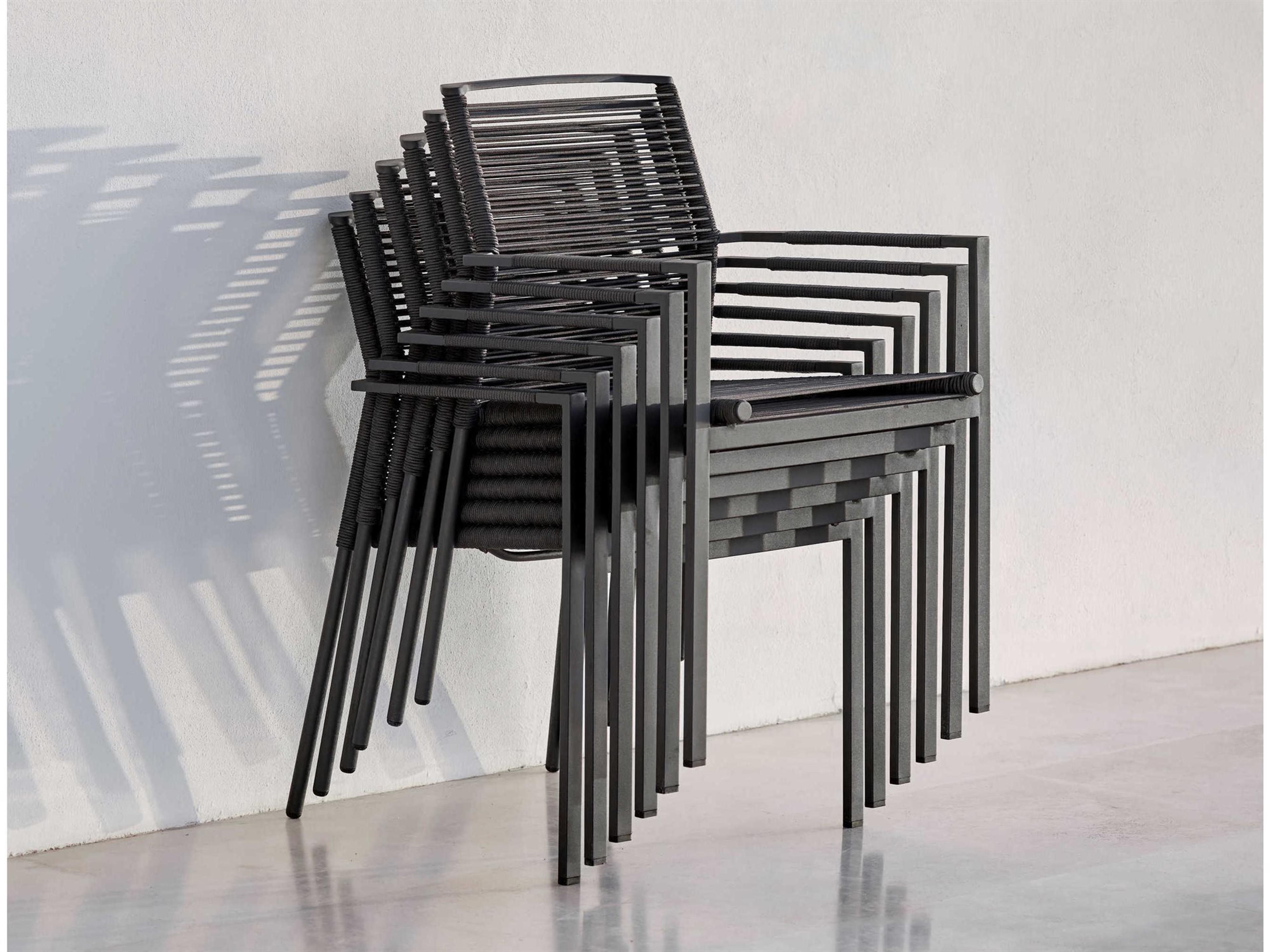 Cane Line Outdoor Edge Aluminum Rope Strap Dining Arm Chair Set