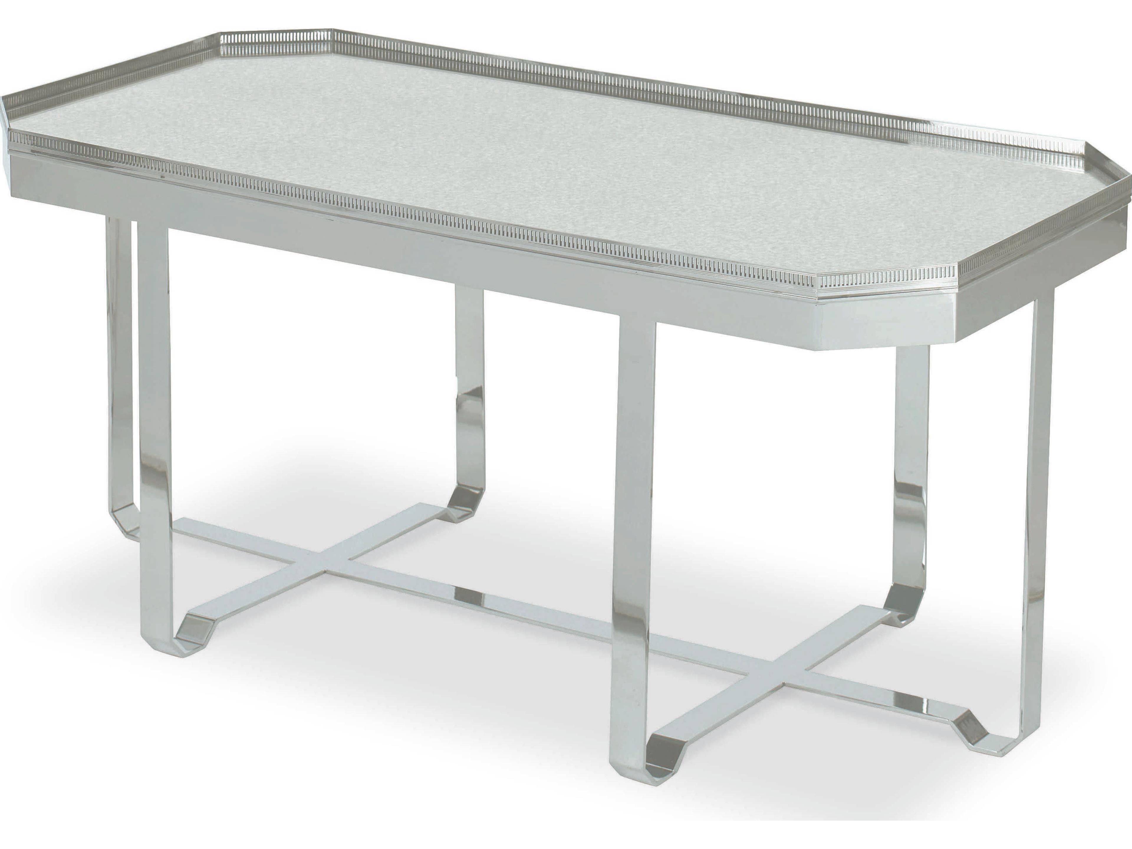 Century Furniture Thomas Obrien Octagon Antique Mirror Polished Nickel Coffee Table