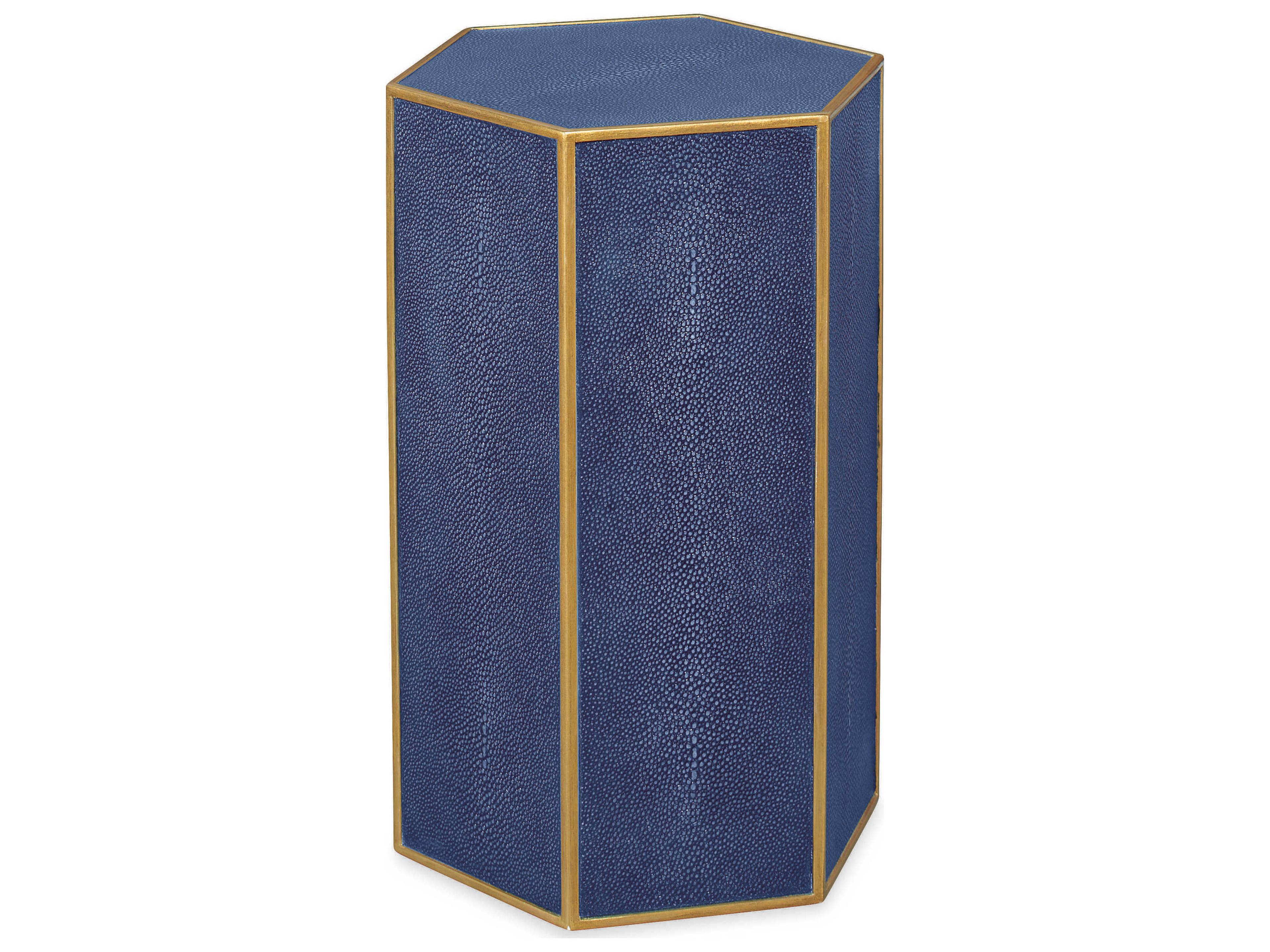 Century Furniture Thomas Obrien Hexagon Faux Leather Indigo Shagreen Gold Leaf End Table
