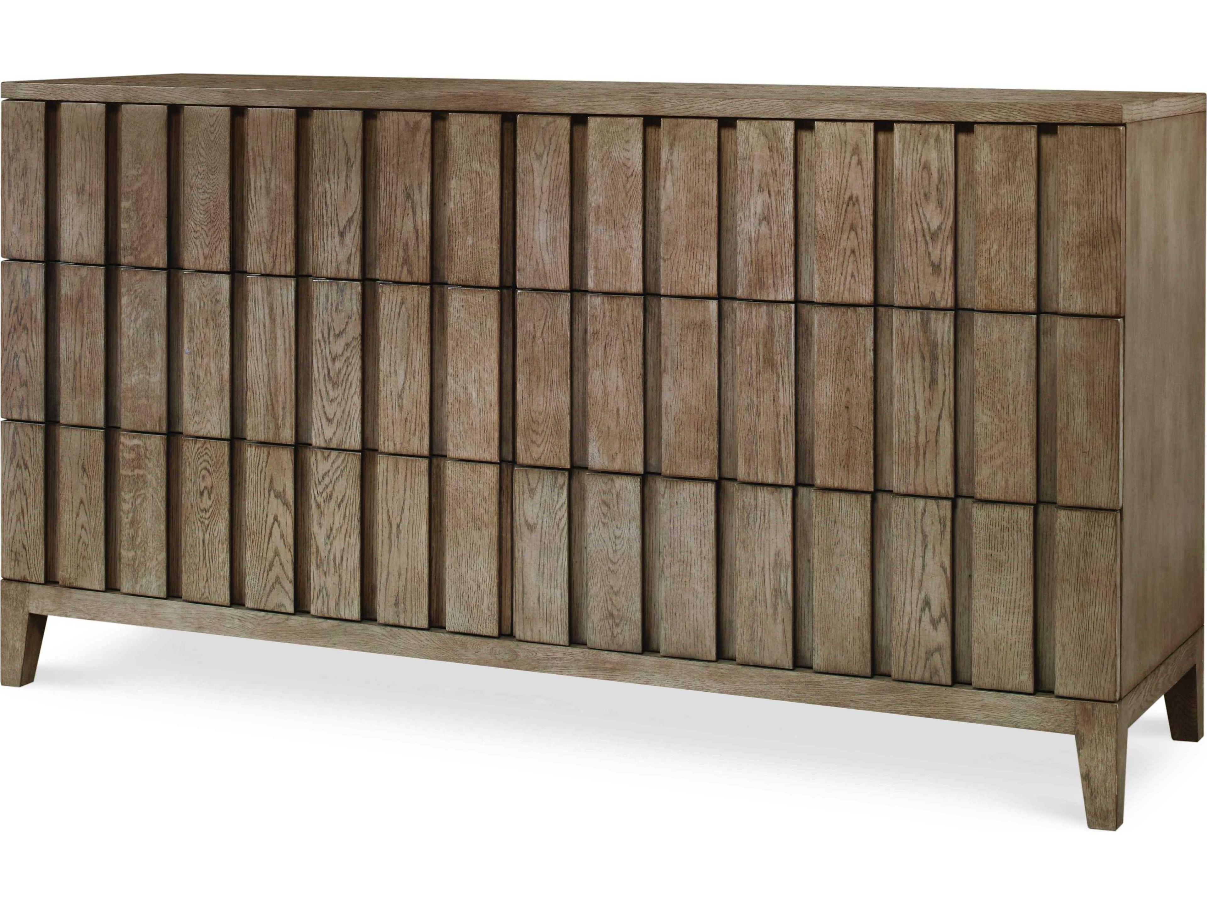 Century Furniture Casa Bella Louvered 6-Drawers Brown Oak Wood Double Dresser