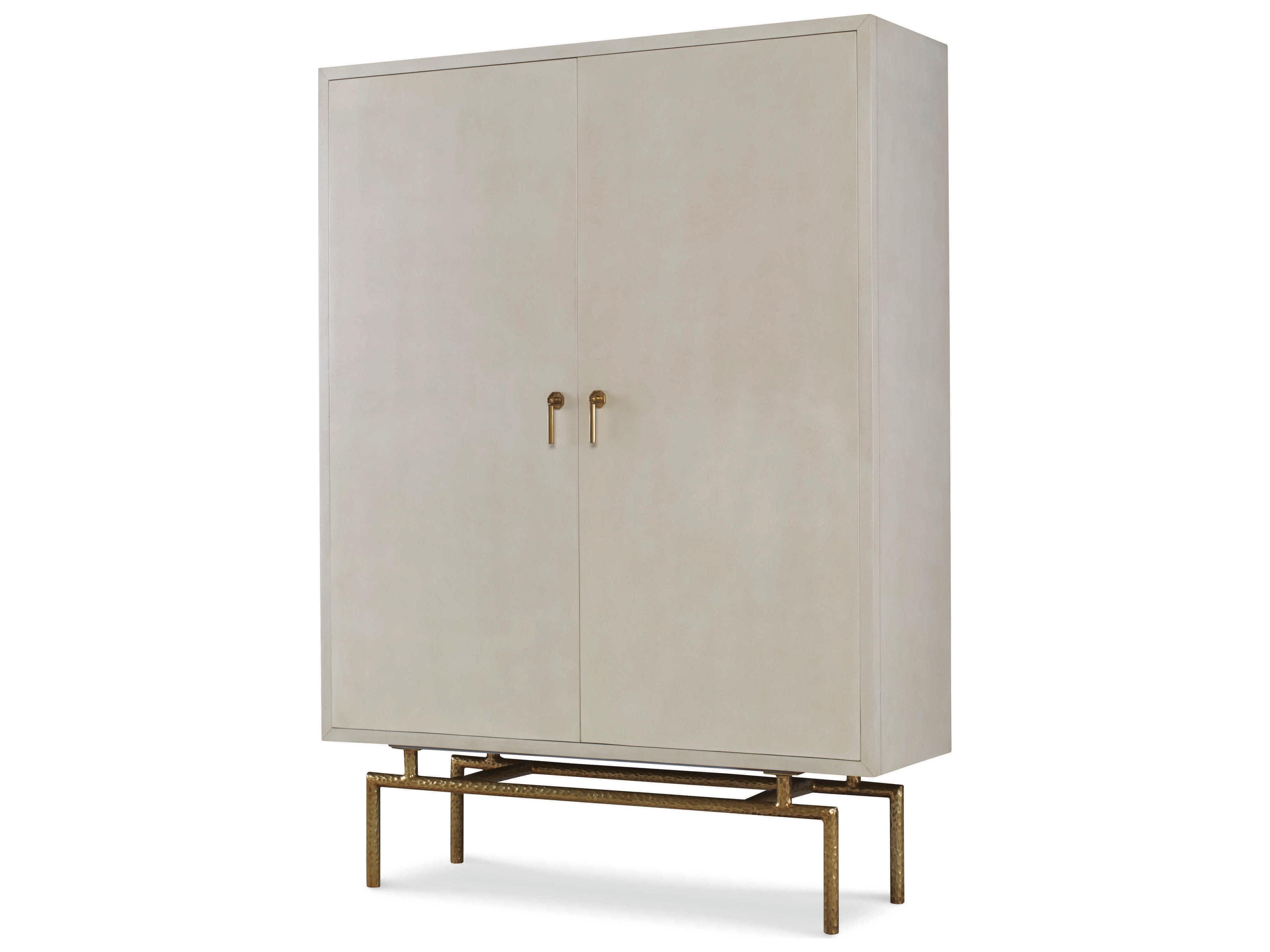 Century Furniture Beige Faux Parchment With Bronze Wine Bar Cabinet