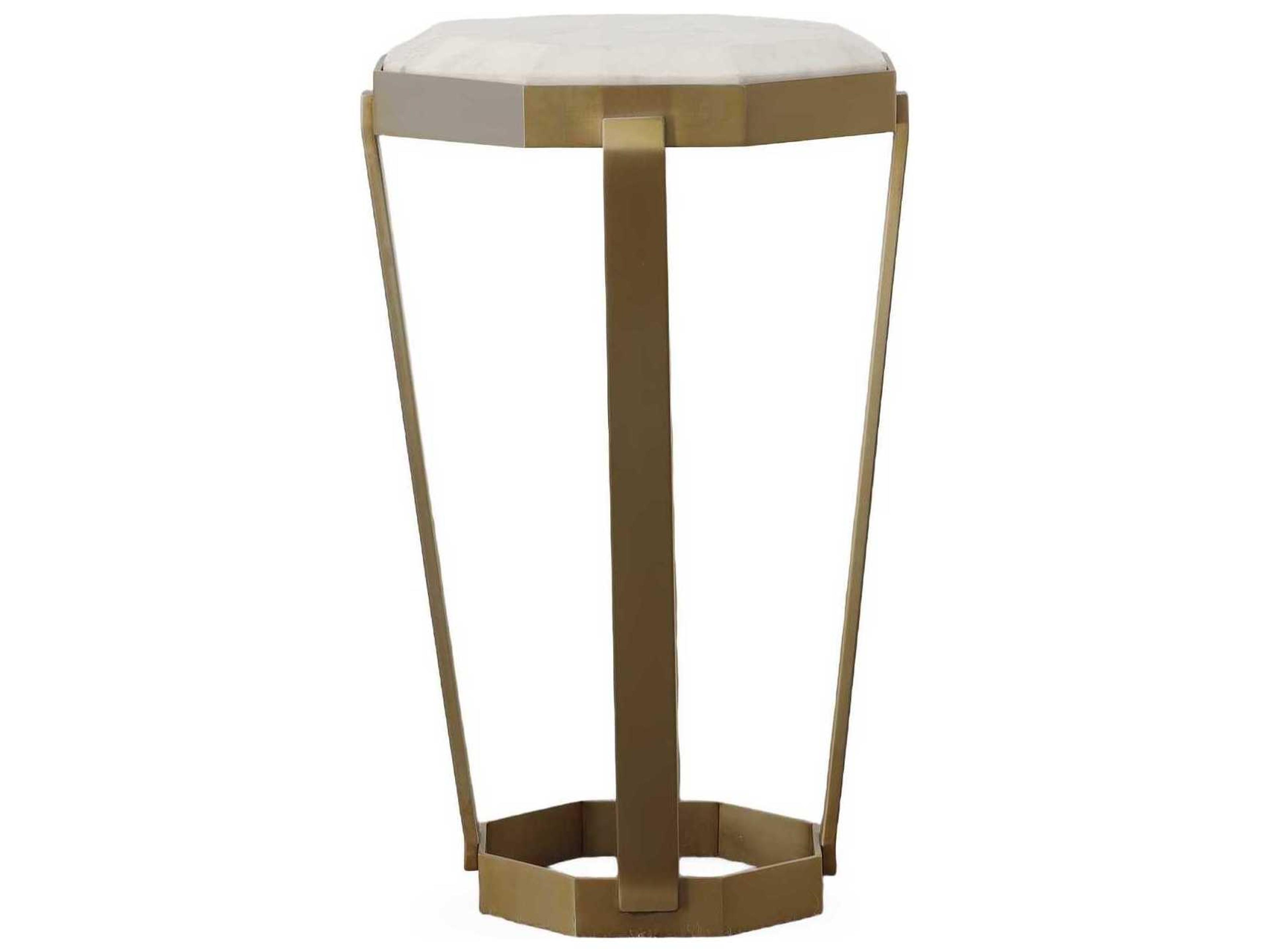 Century Furniture Compositions Hexagon White Marble Satin Brass End Table