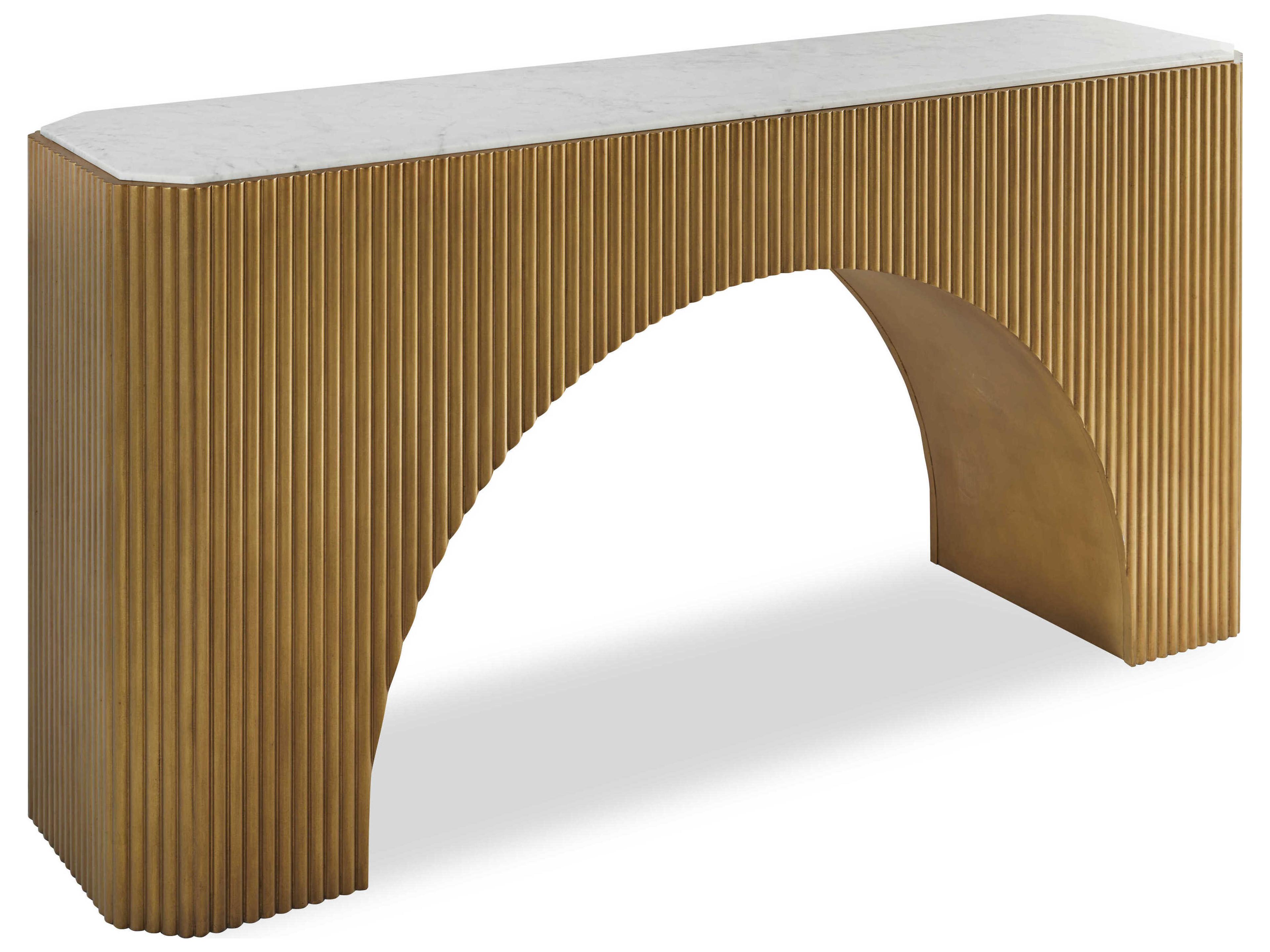 Century Furniture Compositions Rectangular Marble Gold Leaf Console Table