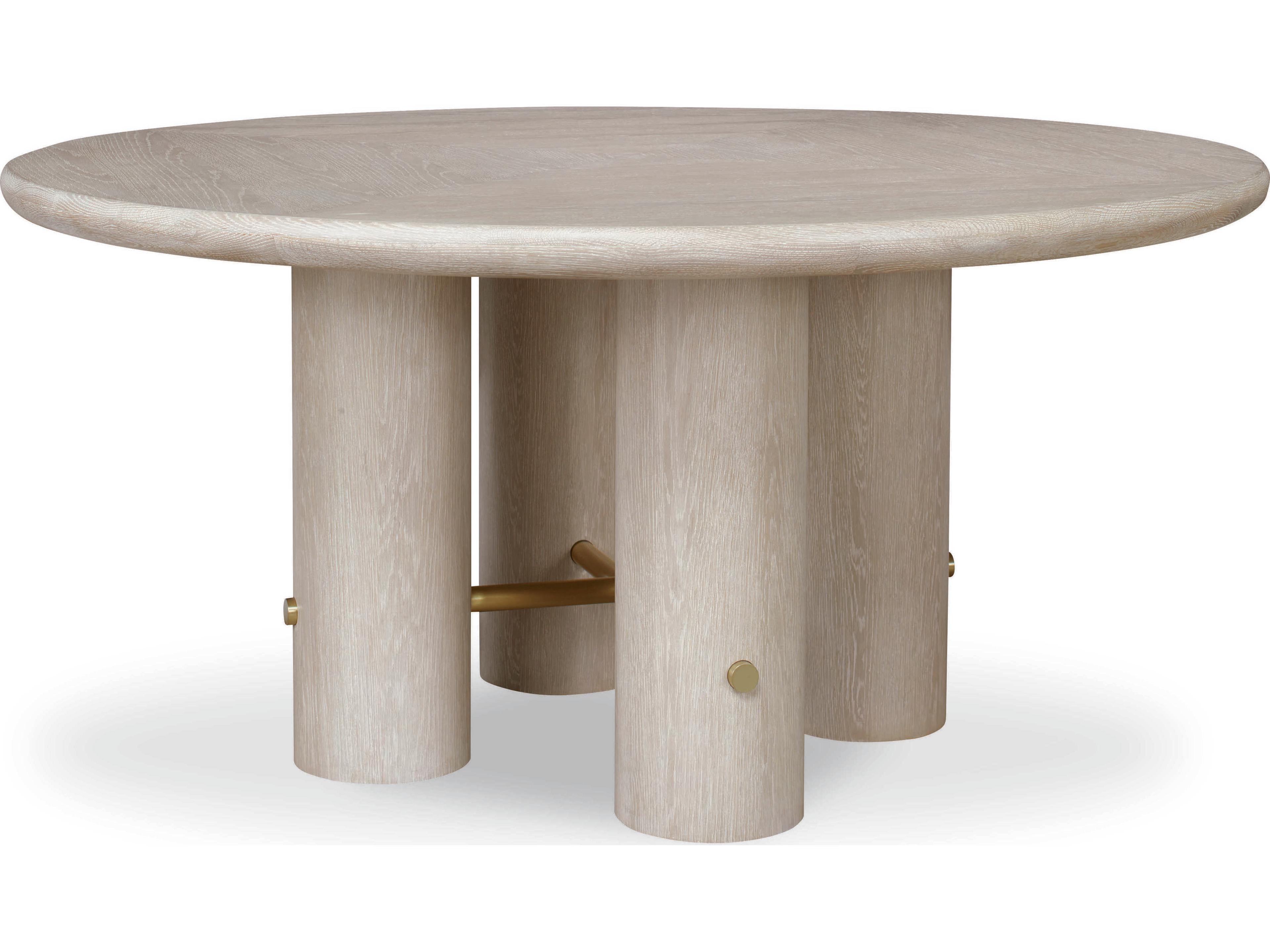 Century Furniture Cadence Round Wood Sand Cerused Antique Brass Dining Table