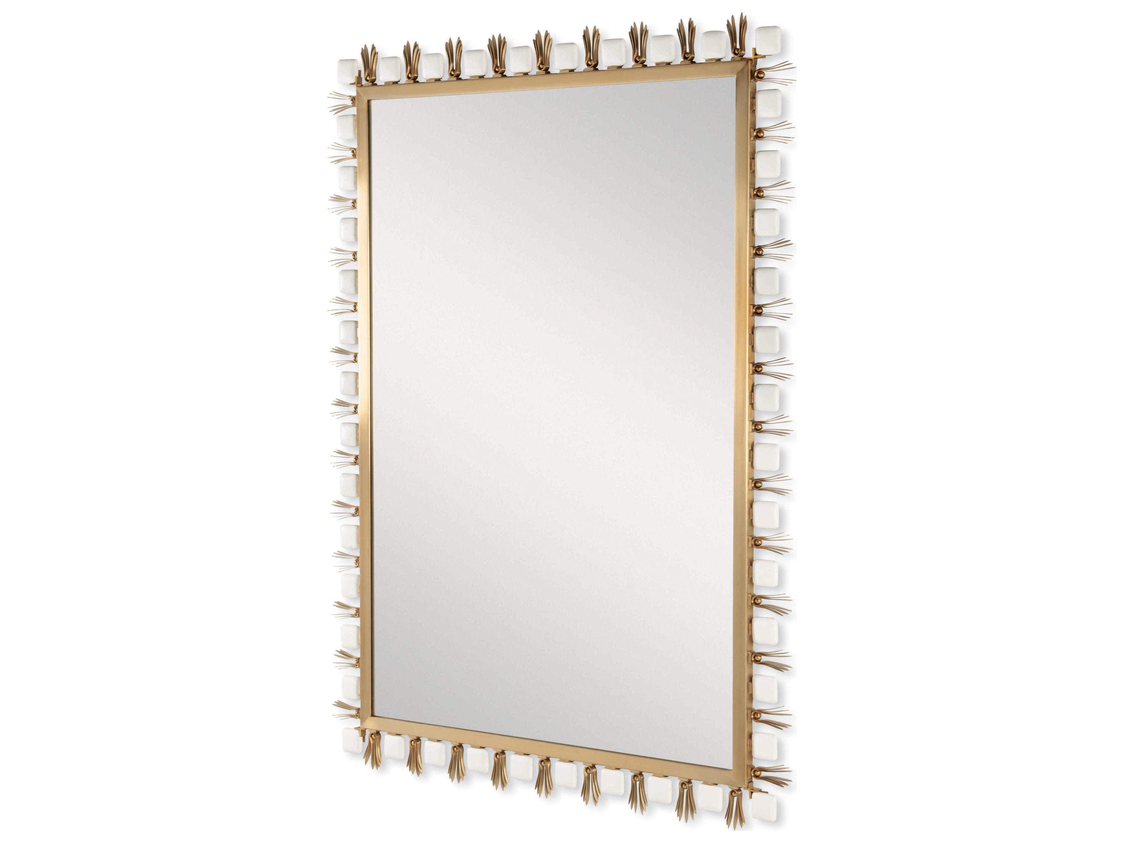 Century Furniture Cadence Antique Brass White Enameled Rectangular Wall Mirror