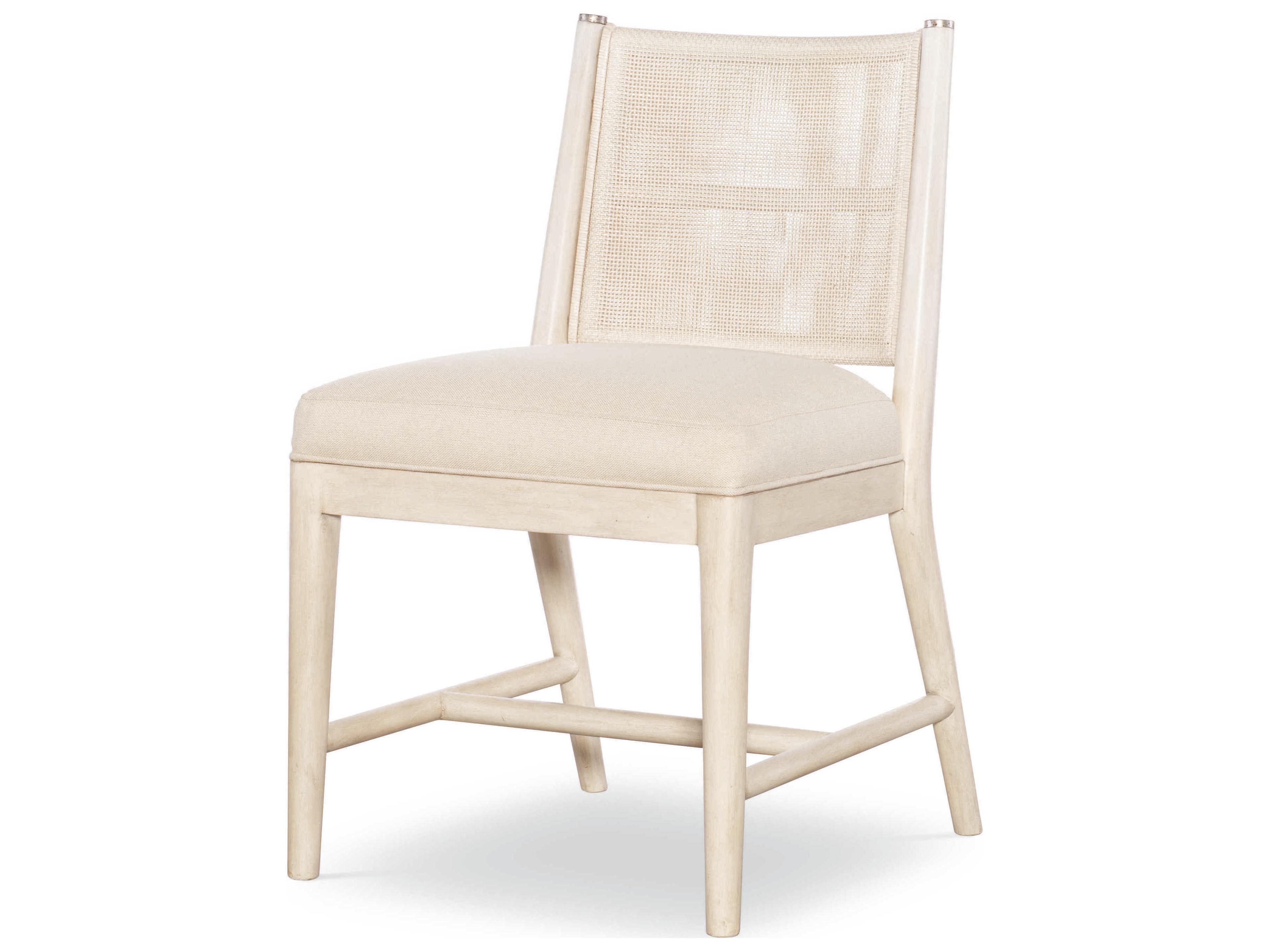 Century Furniture Curate Mahogany Wood White Upholstered Side Dining Chair