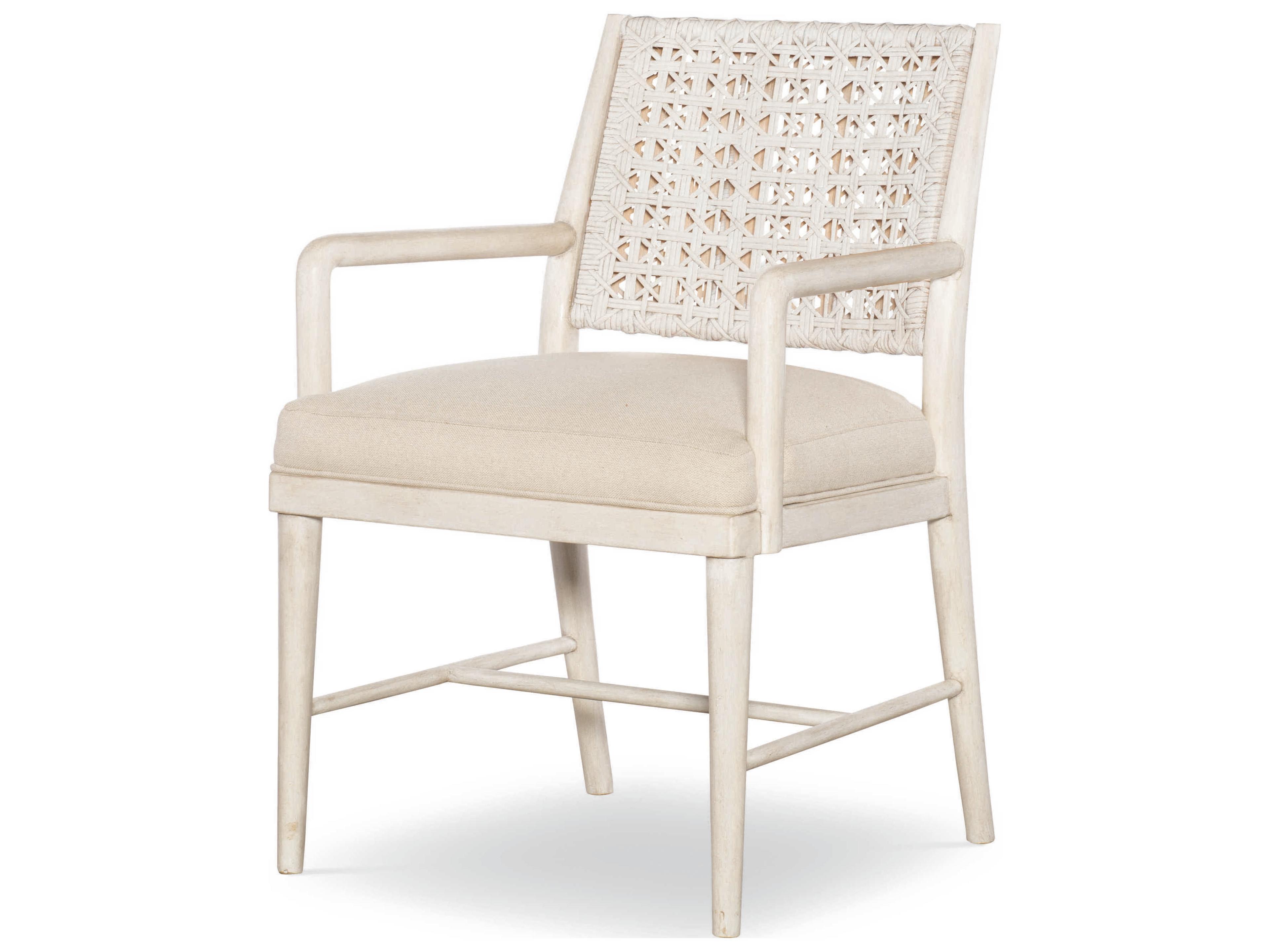 Century Furniture Curate Mahogany Wood White Upholstered Arm Dining Chair