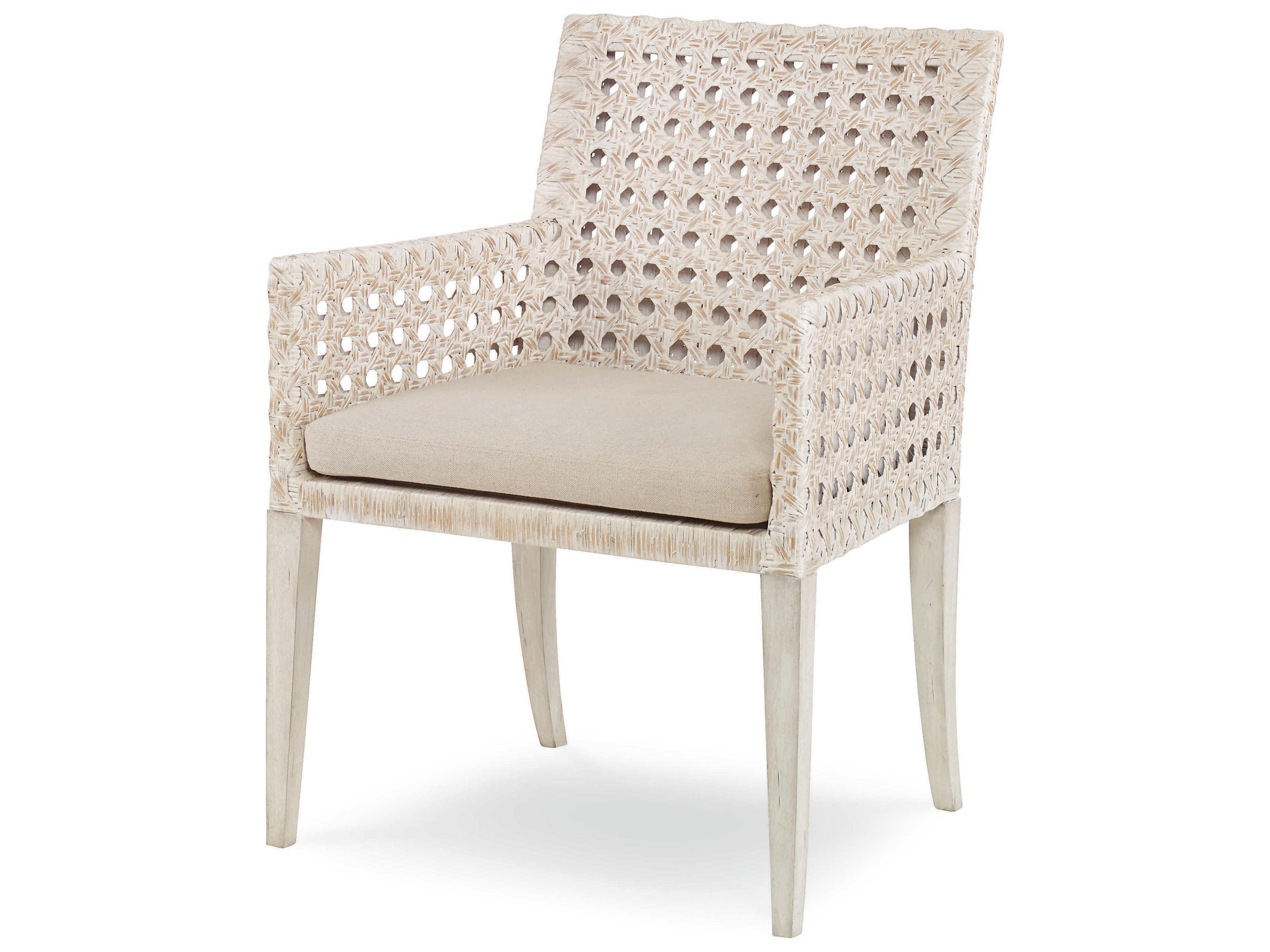 Century Furniture Curate Mahogany Wood White Upholstered Arm Dining Chair