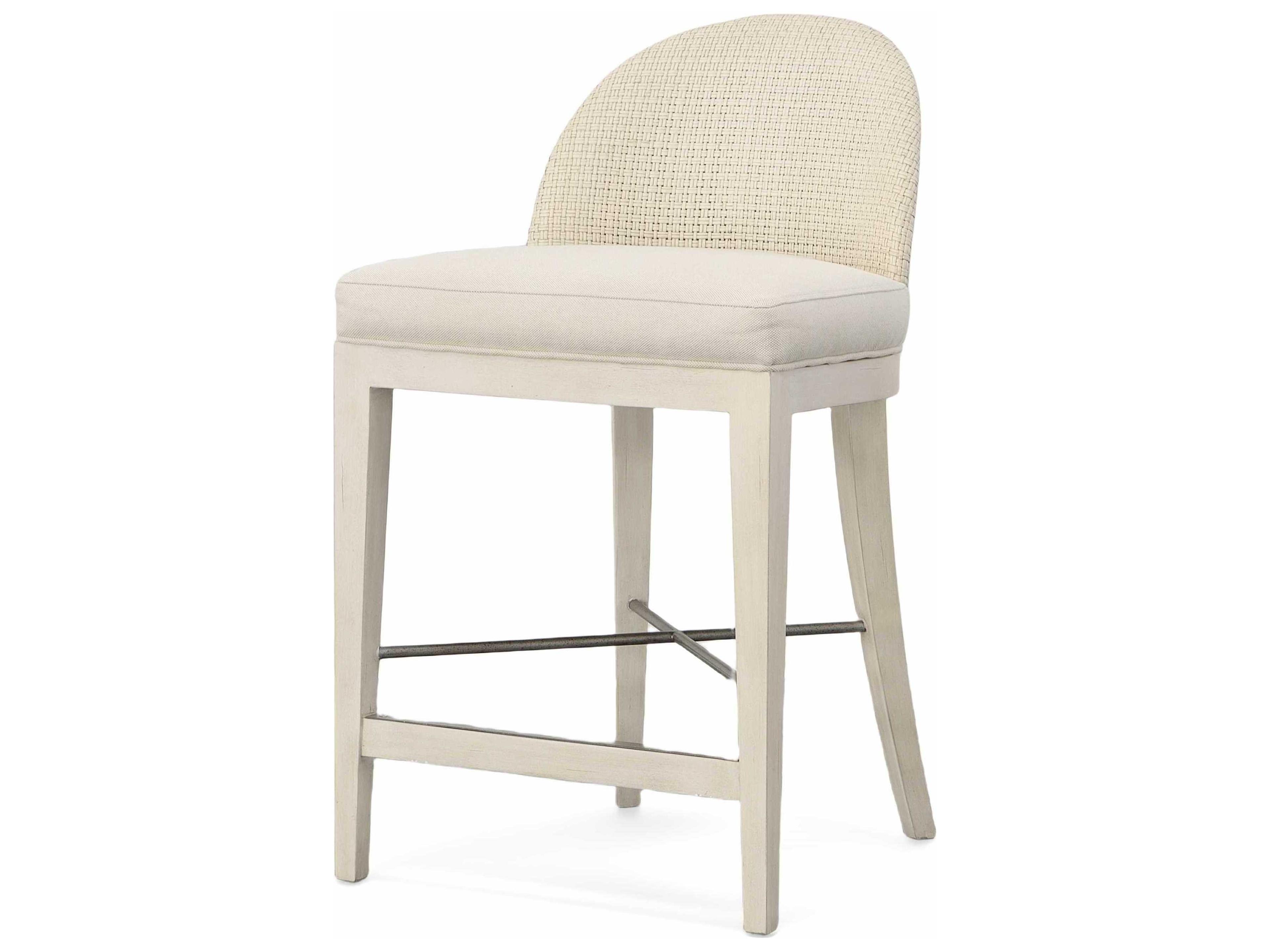 Century Furniture Curate Upholstered Mahogany Wood Peninsula Flax Counter Stool