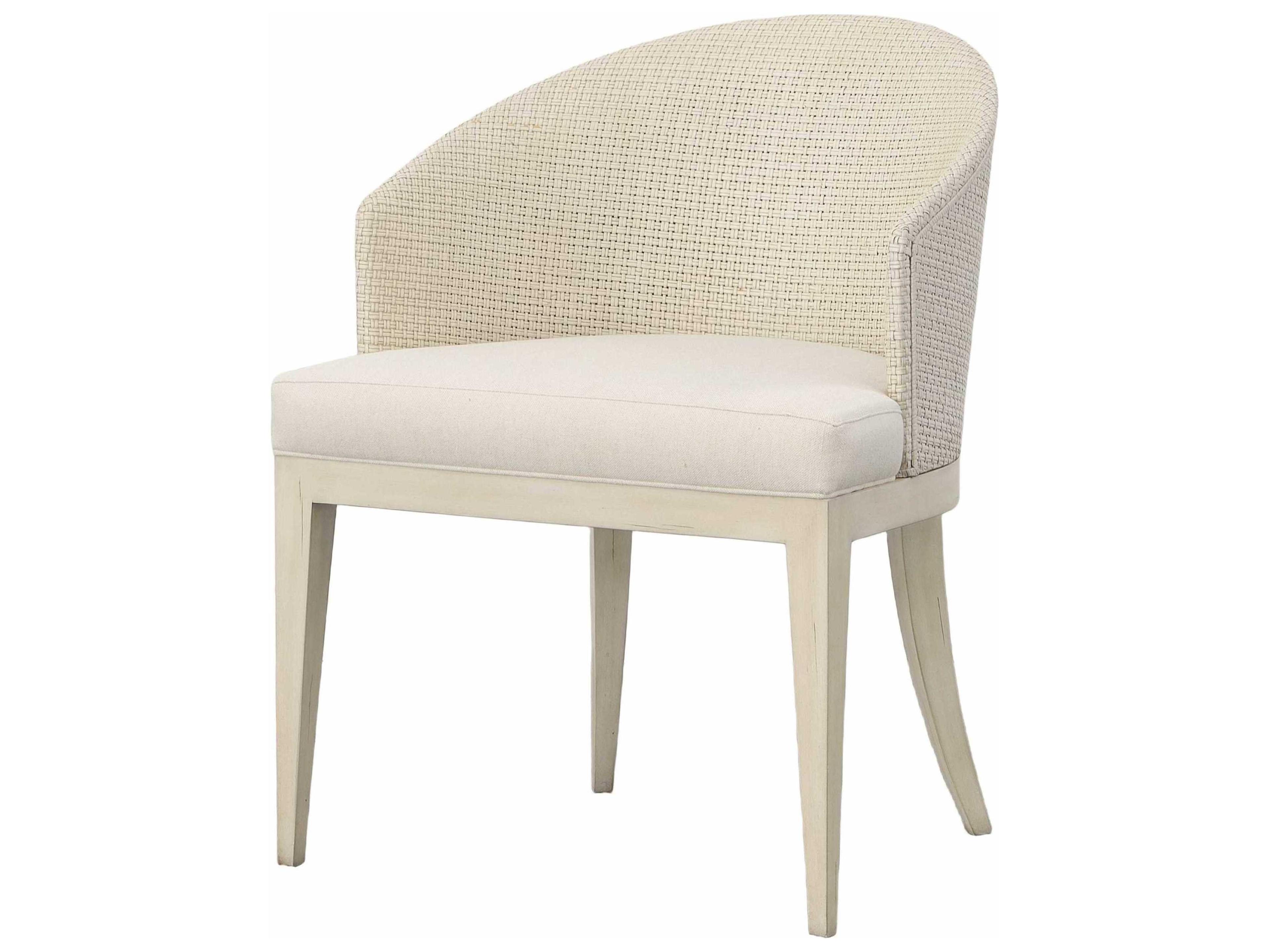 Century Furniture Curate Mahogany Wood White Upholstered Side Dining Chair