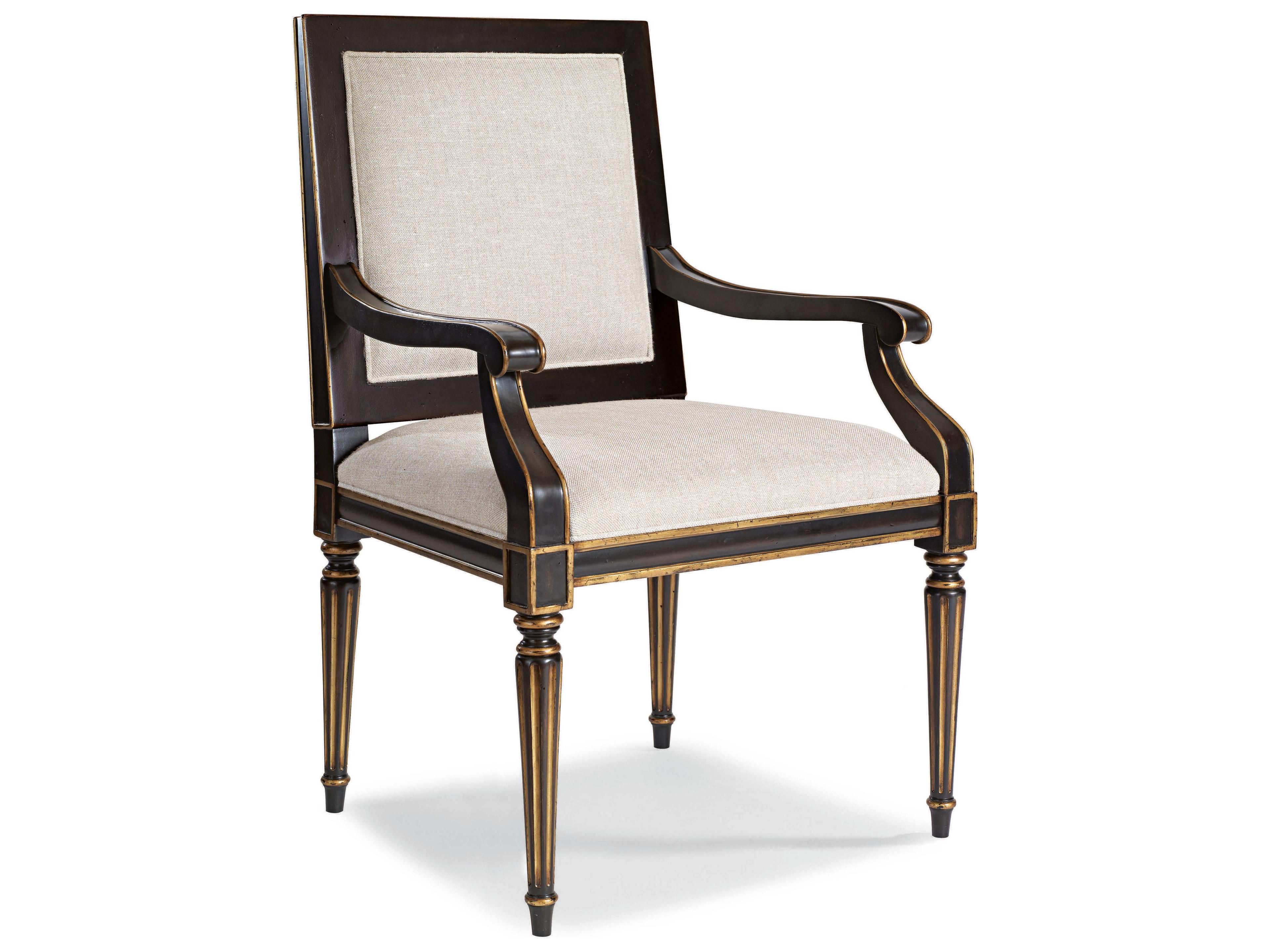 Century Furniture Monarch Acacia Wood Black Upholstered Arm Dining Chair