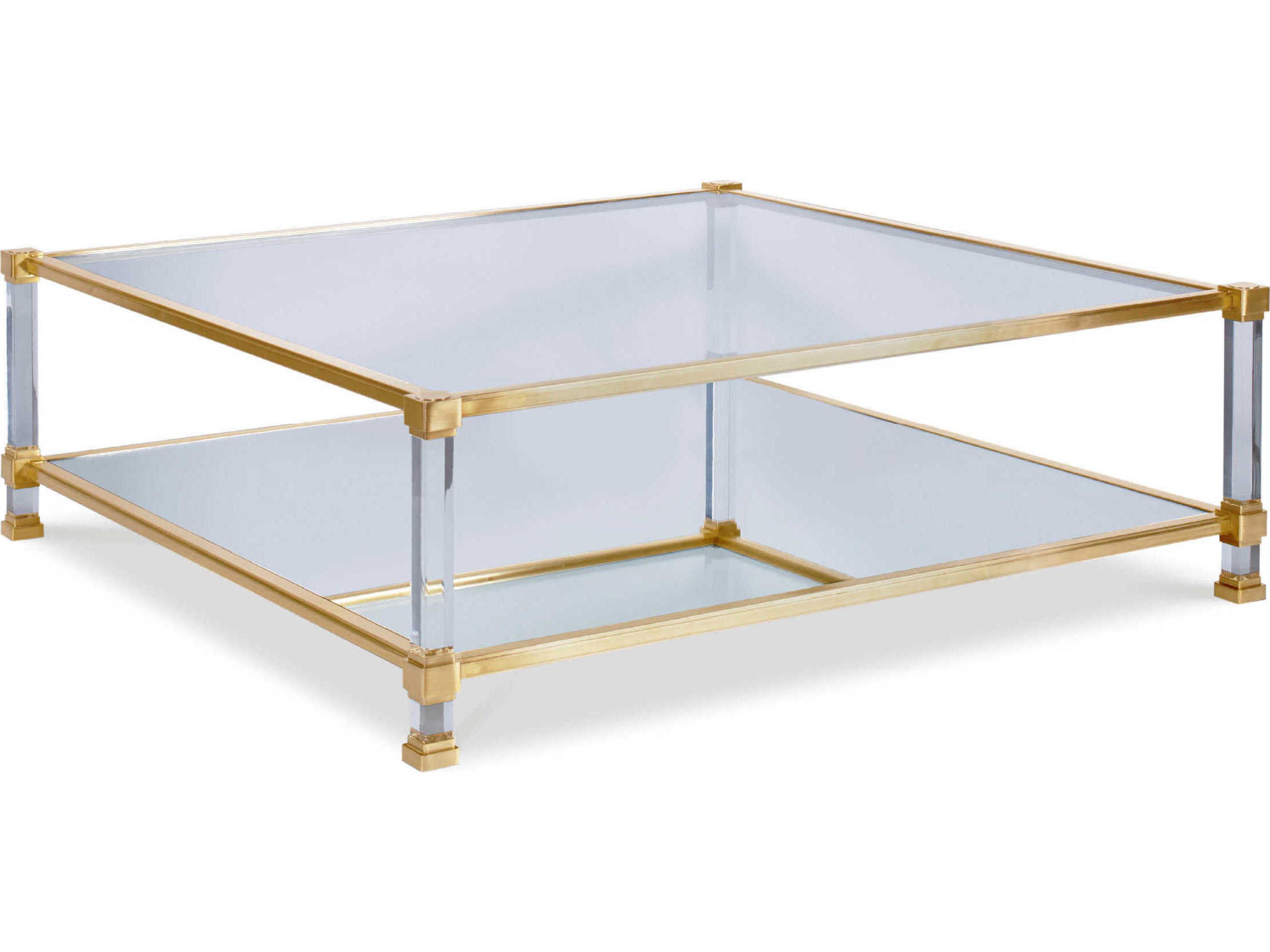 Century Furniture Monarch Square Glass Satin Brass Acrylic Coffee Table