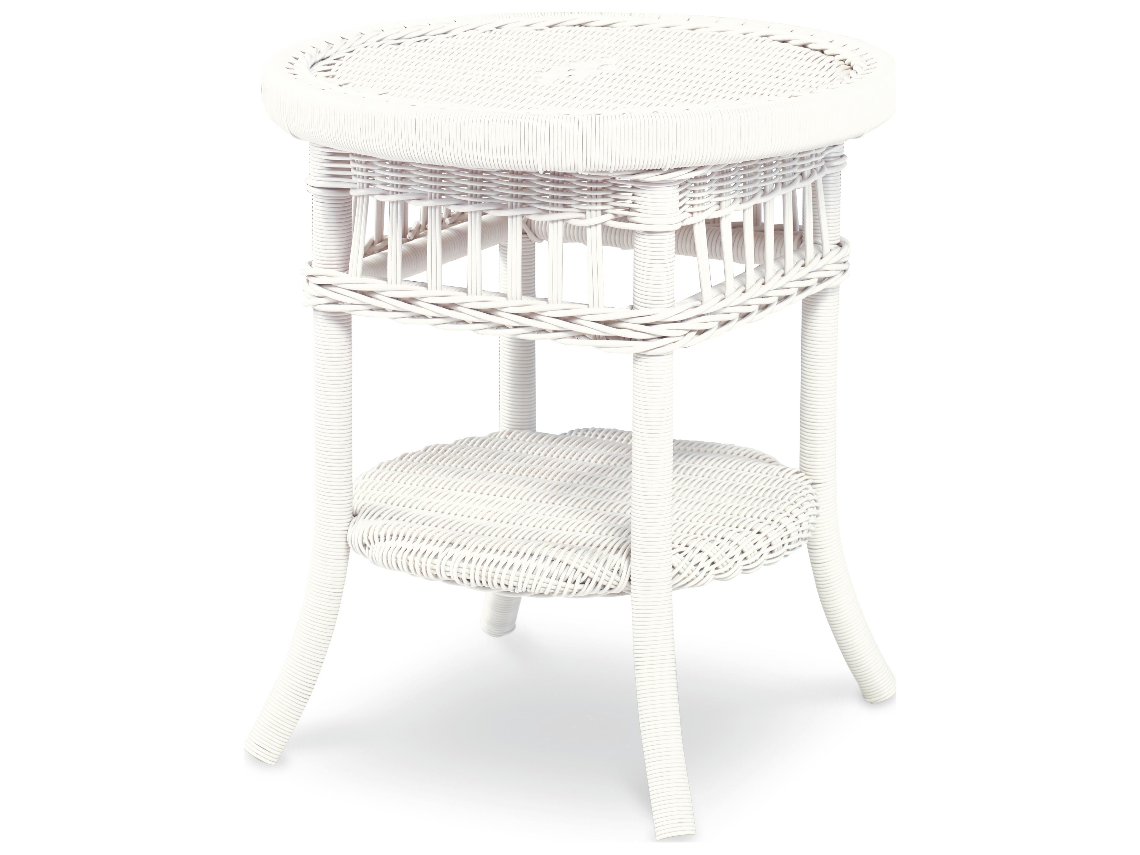 Century Outdoor Thomas O'Brien Mainland White Wicker Round Tempered Glass End Table