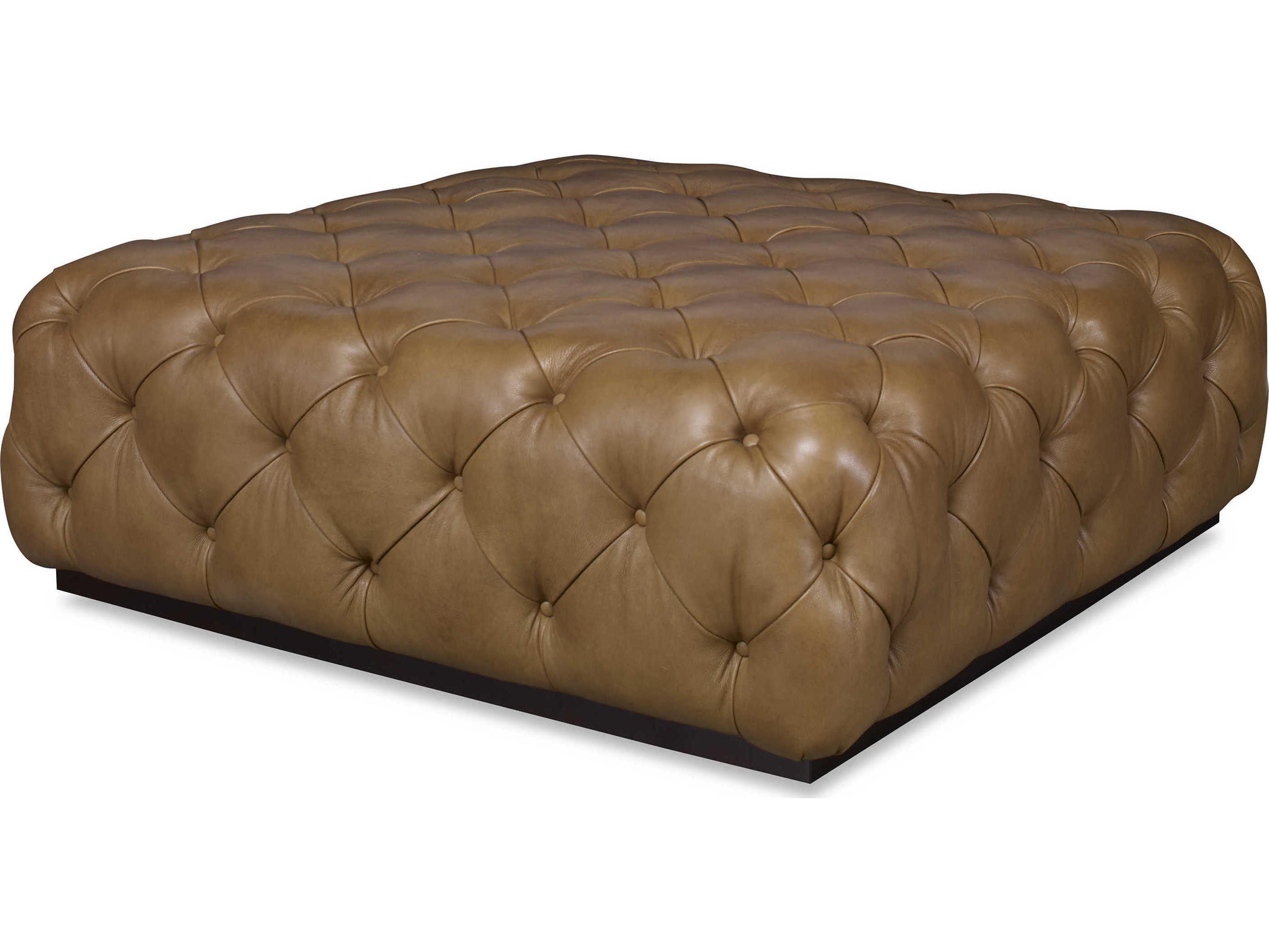 Century Furniture Trading Company Wheat Brown Leather Tufted Ottoman