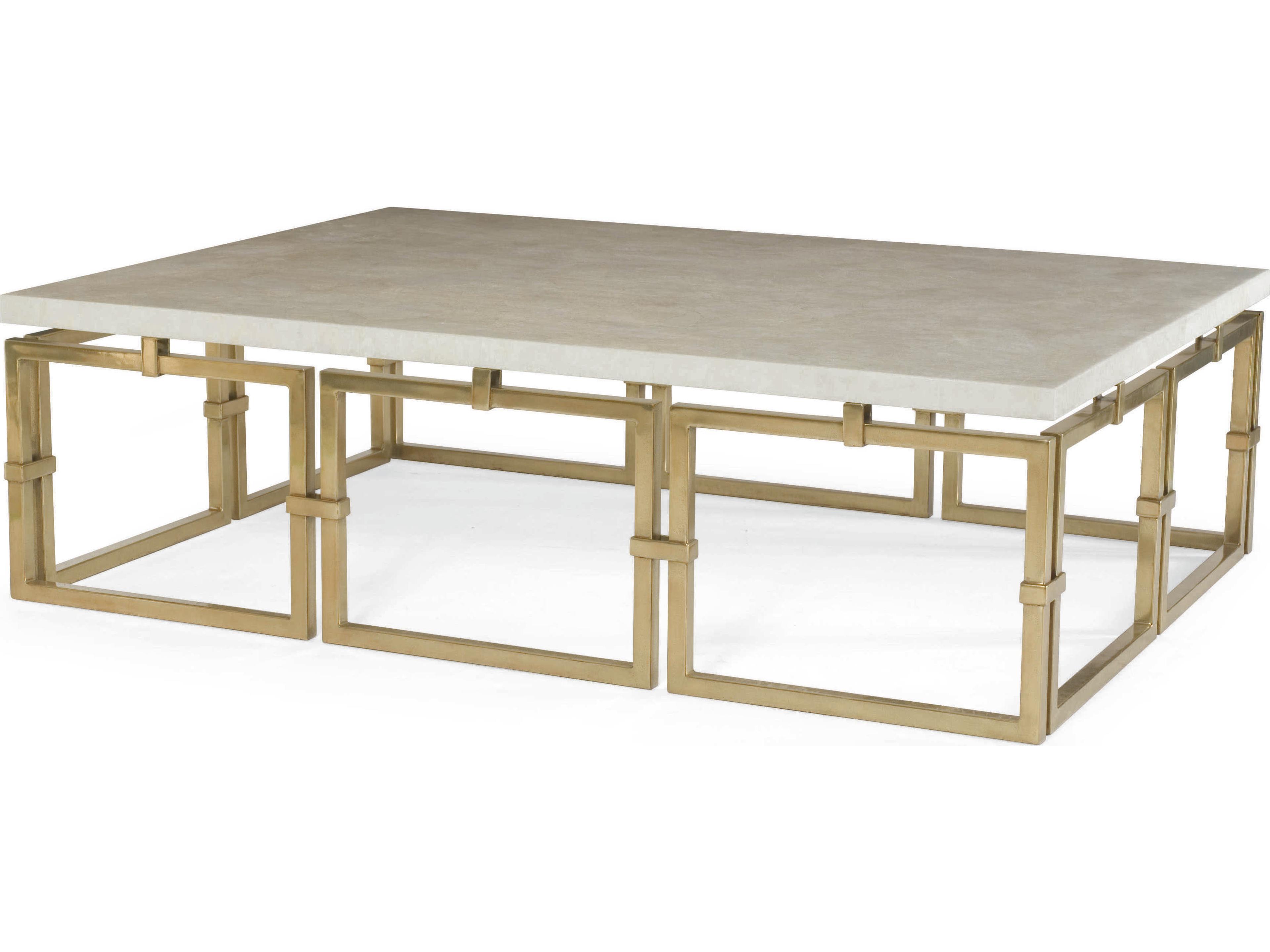 Century Furniture Grand Tour Rectangular Crystal Stone Brass Coffee Table