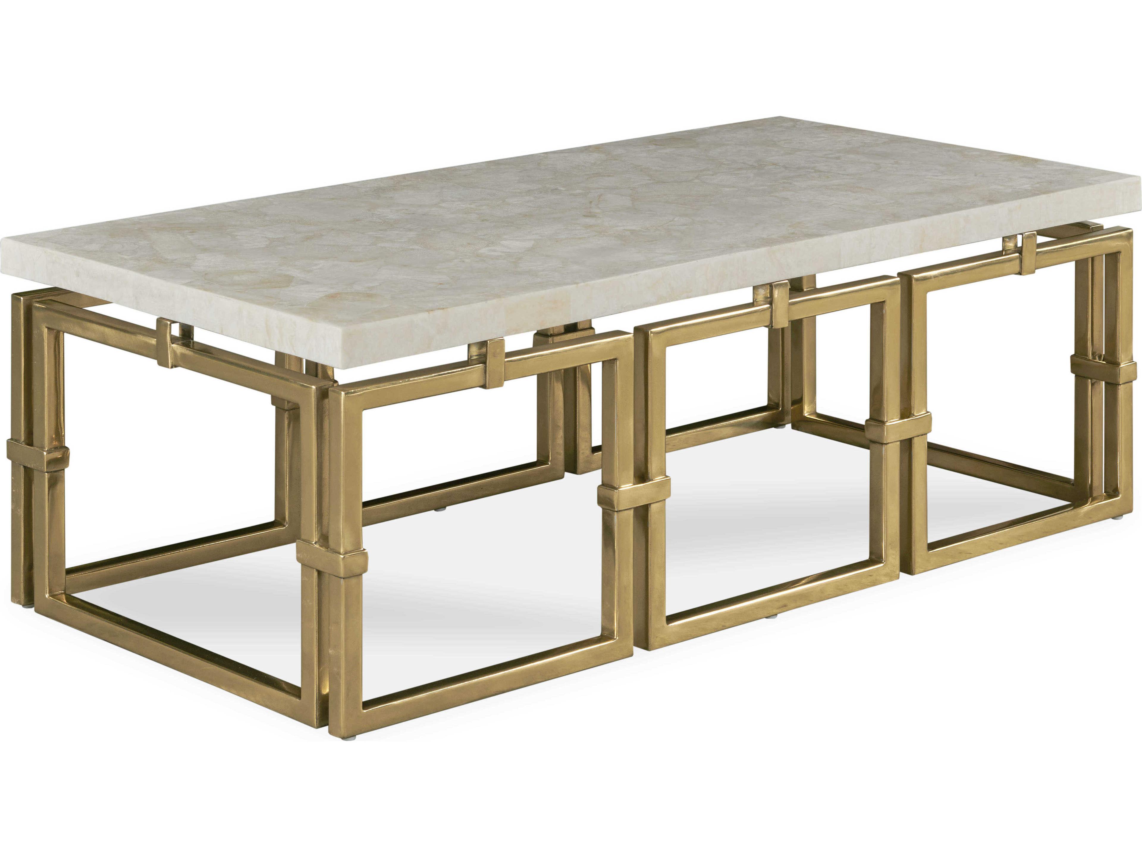 Century Furniture Grand Tour Rectangular Crystal Stone Antique Brass Coffee Table