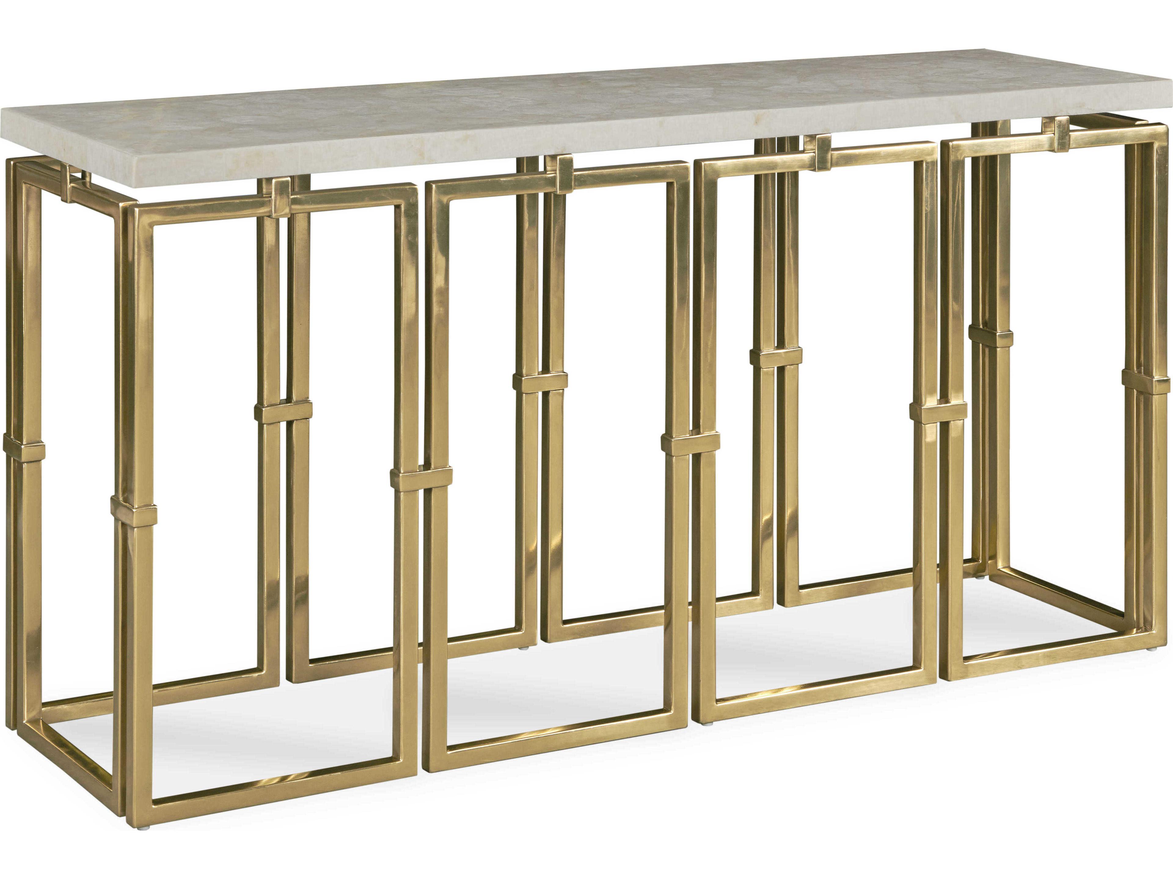 Century Furniture Grand Tour Rectangular Crystal Stone Antique Brass Console Table