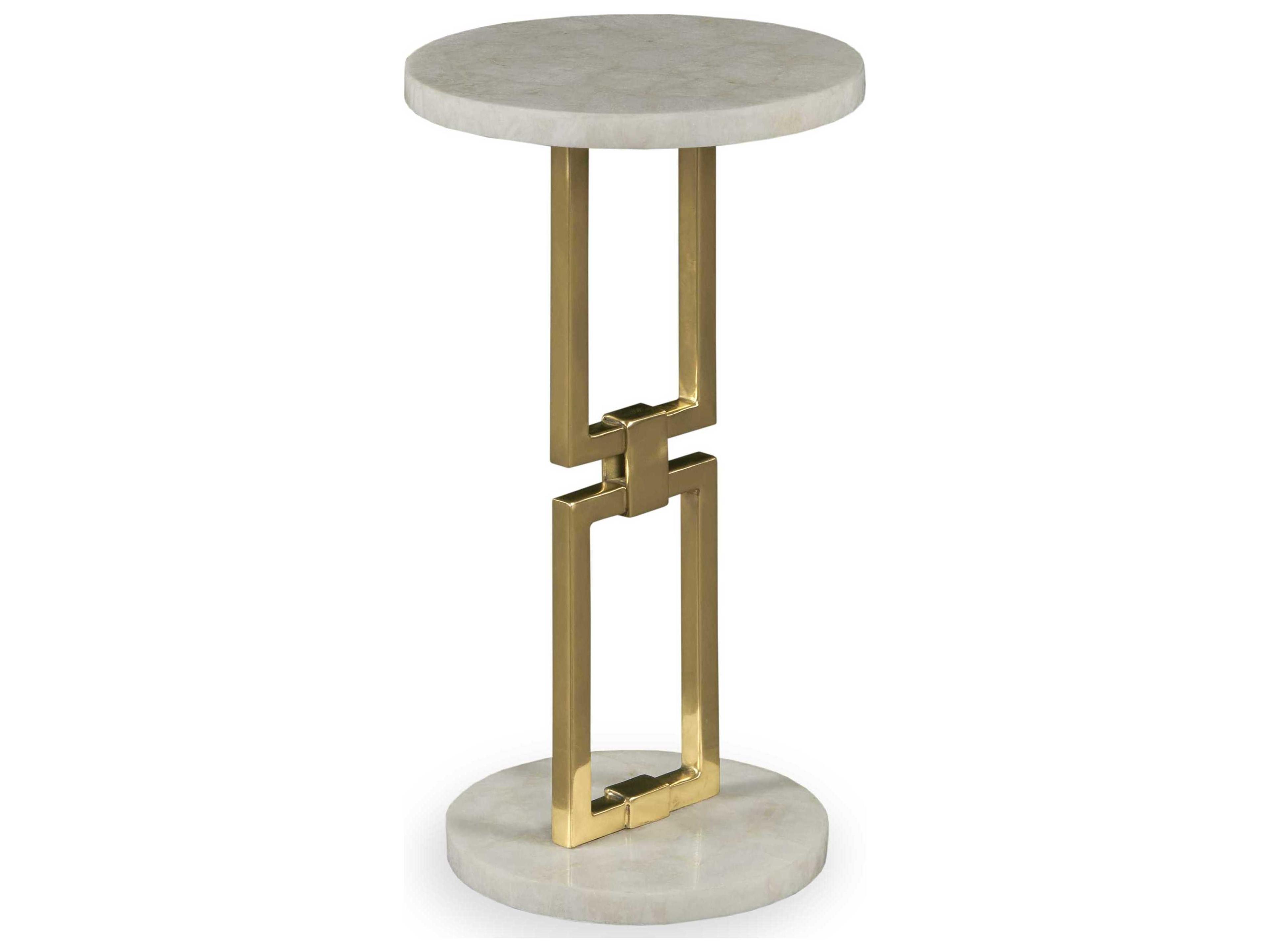Century Furniture Grand Tour Round Crystal Stone Antique Brass End Table