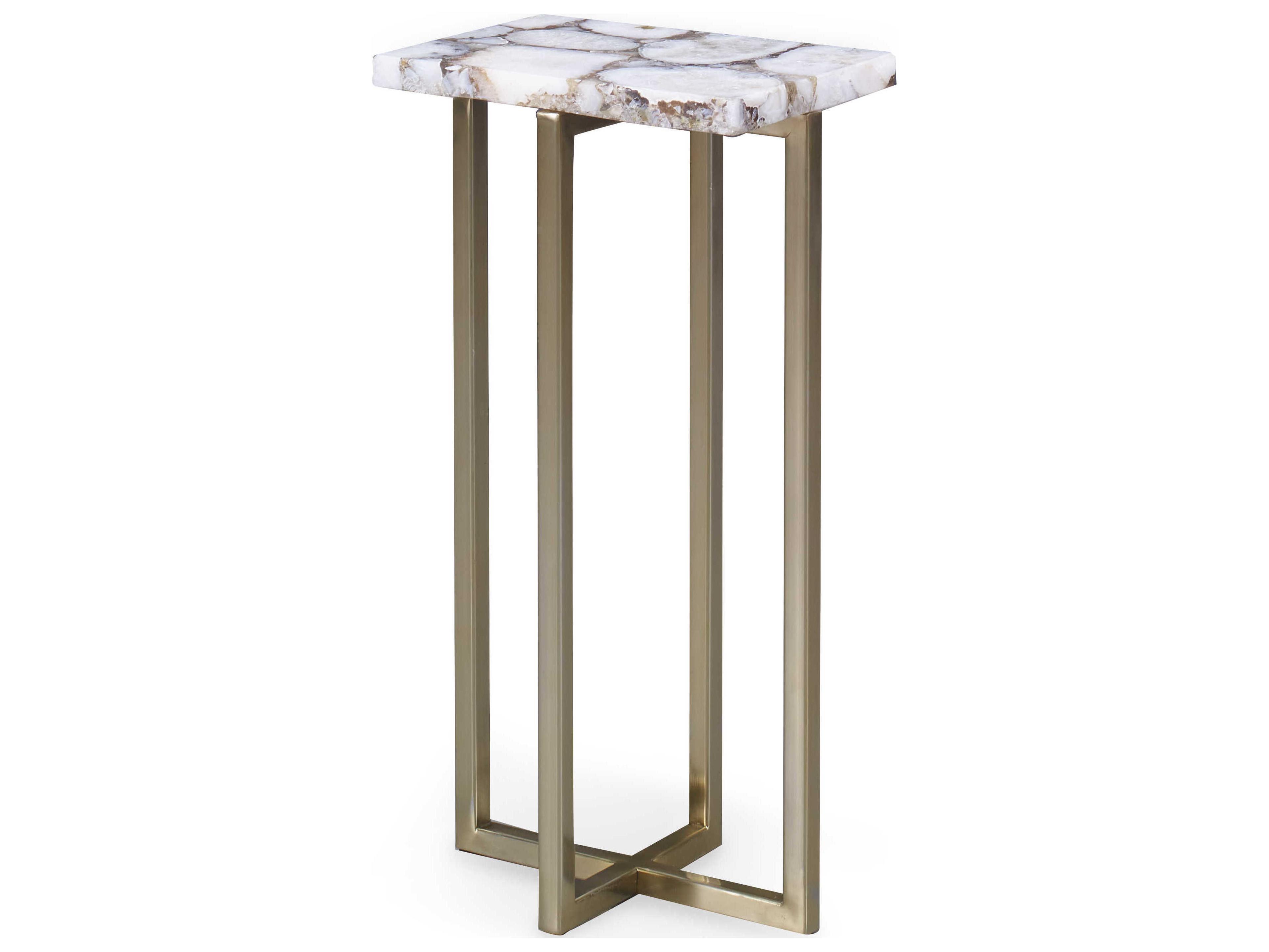 Century Furniture Grand Tour 8" Rectangular Agate Stone Brushed Brass End Table