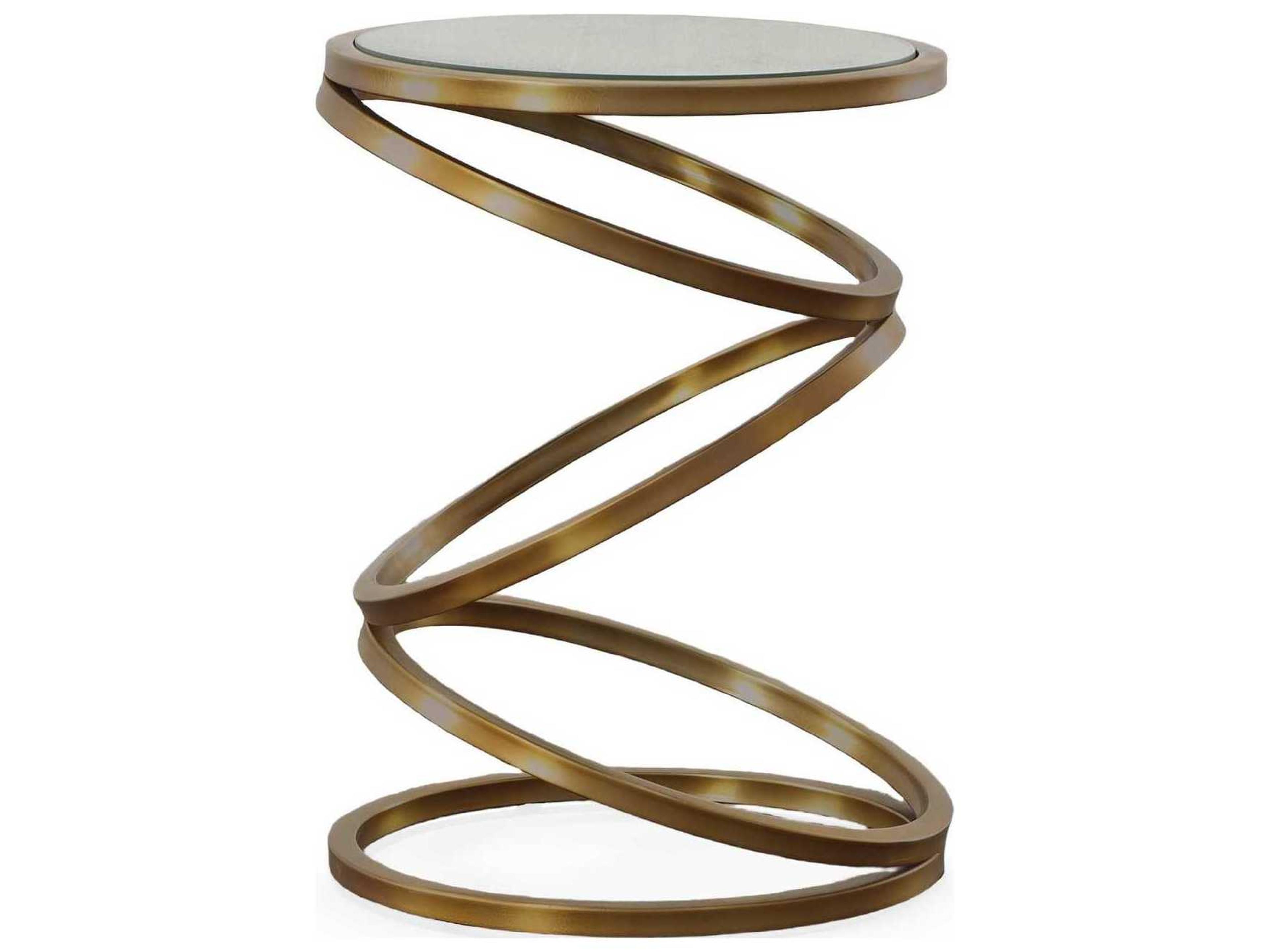 Century Furniture Grand Tour Round Antique Mirror Brass End Table