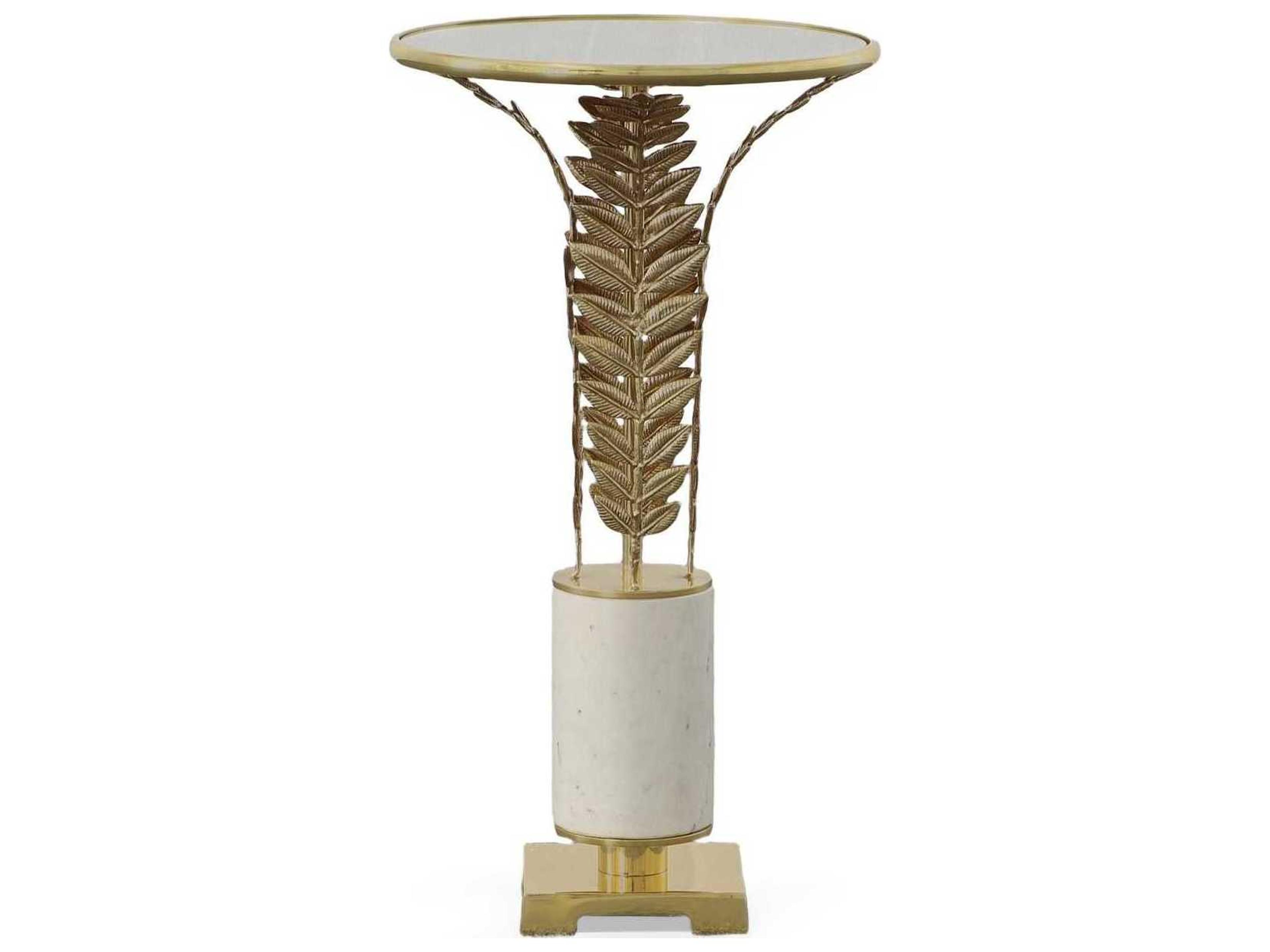 Century Furniture Grand Tour Round Antique Mirror On Brass With White Grey Marble End Table