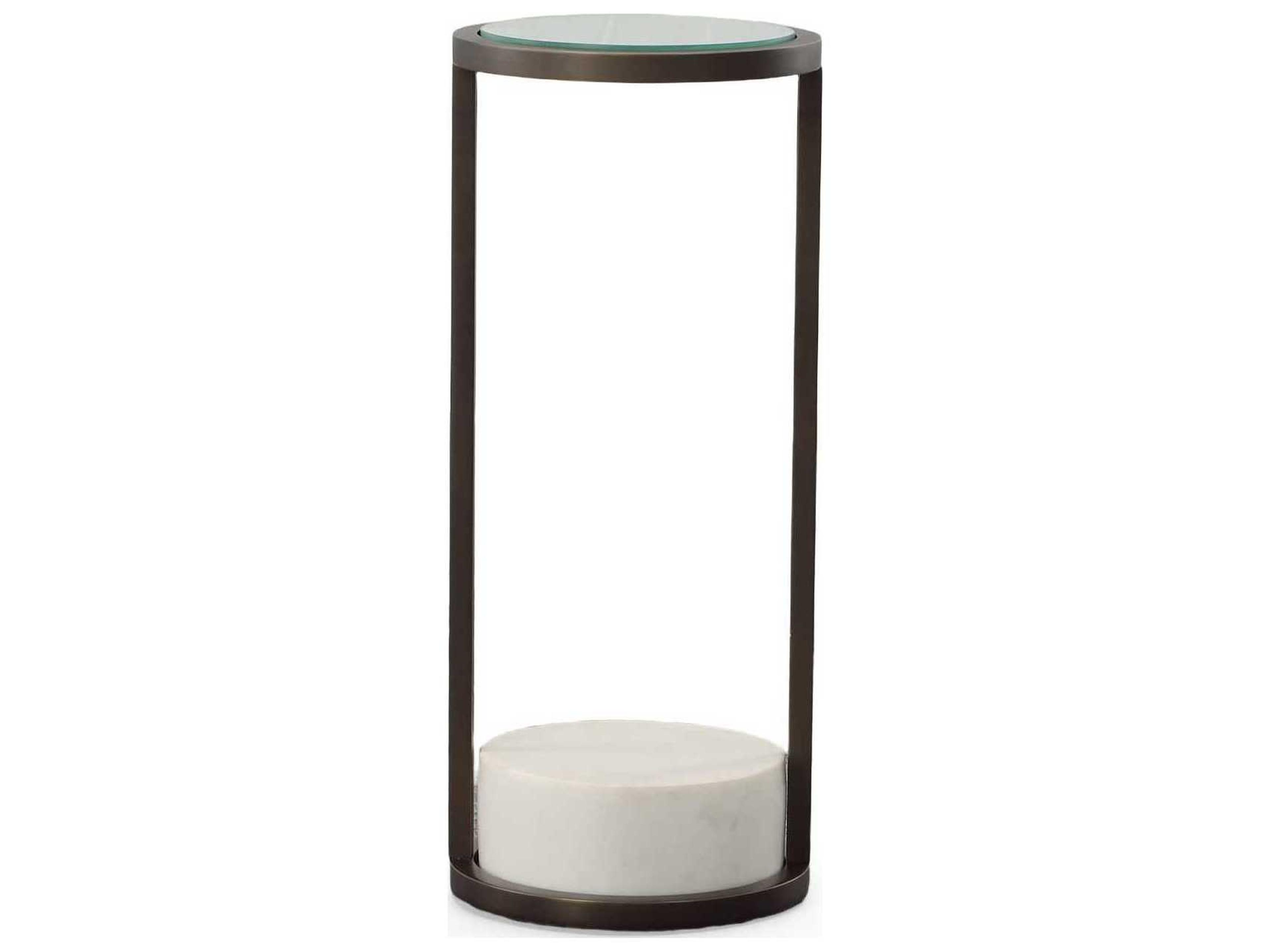 Century Furniture Grand Tour 9" Round Mirror White Grey Marble Oil Rubbed Bronze End Table