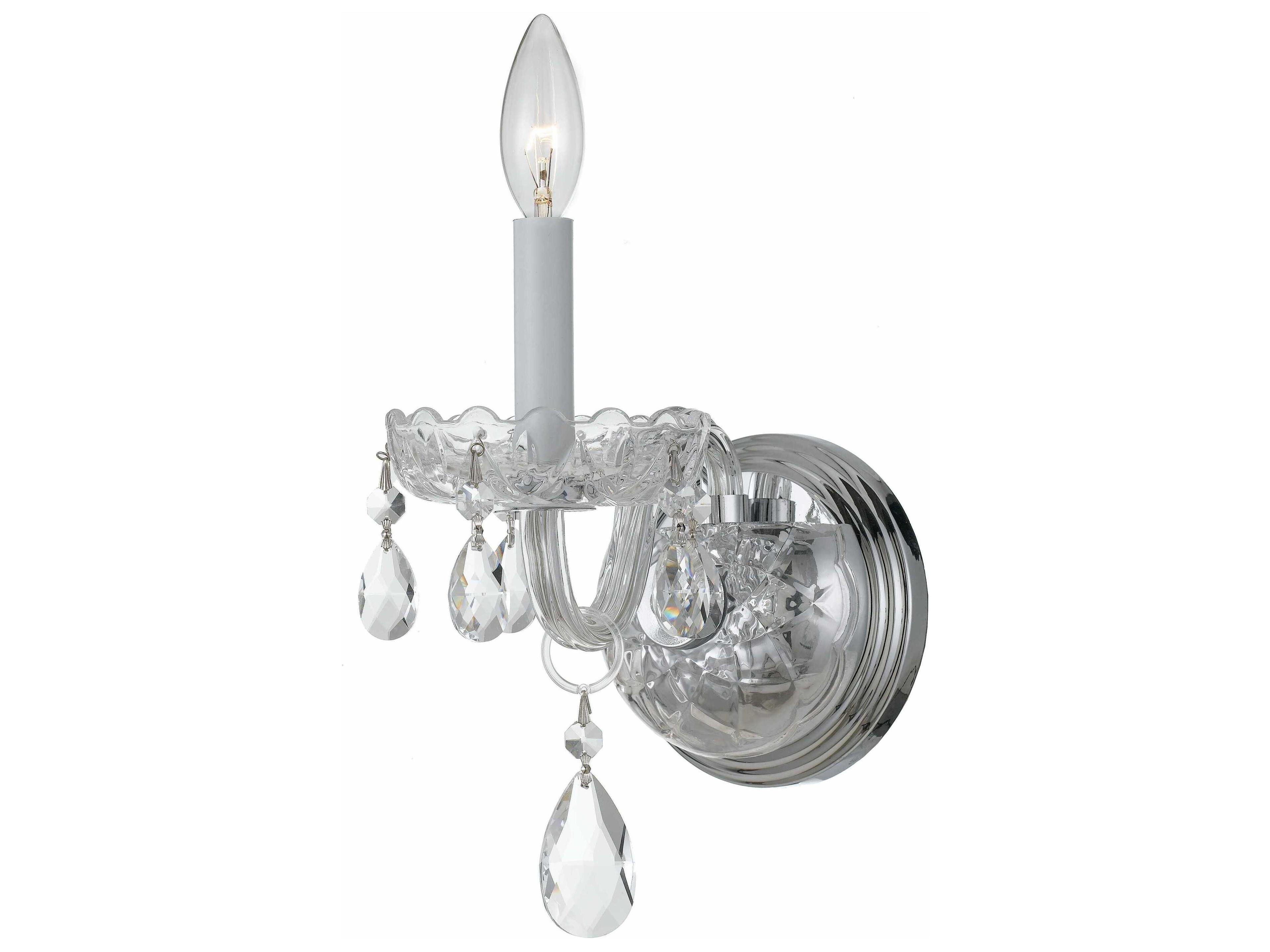 Crystorama Traditional Crystal 1-Light Polished Chrome Glass Wall Sconce