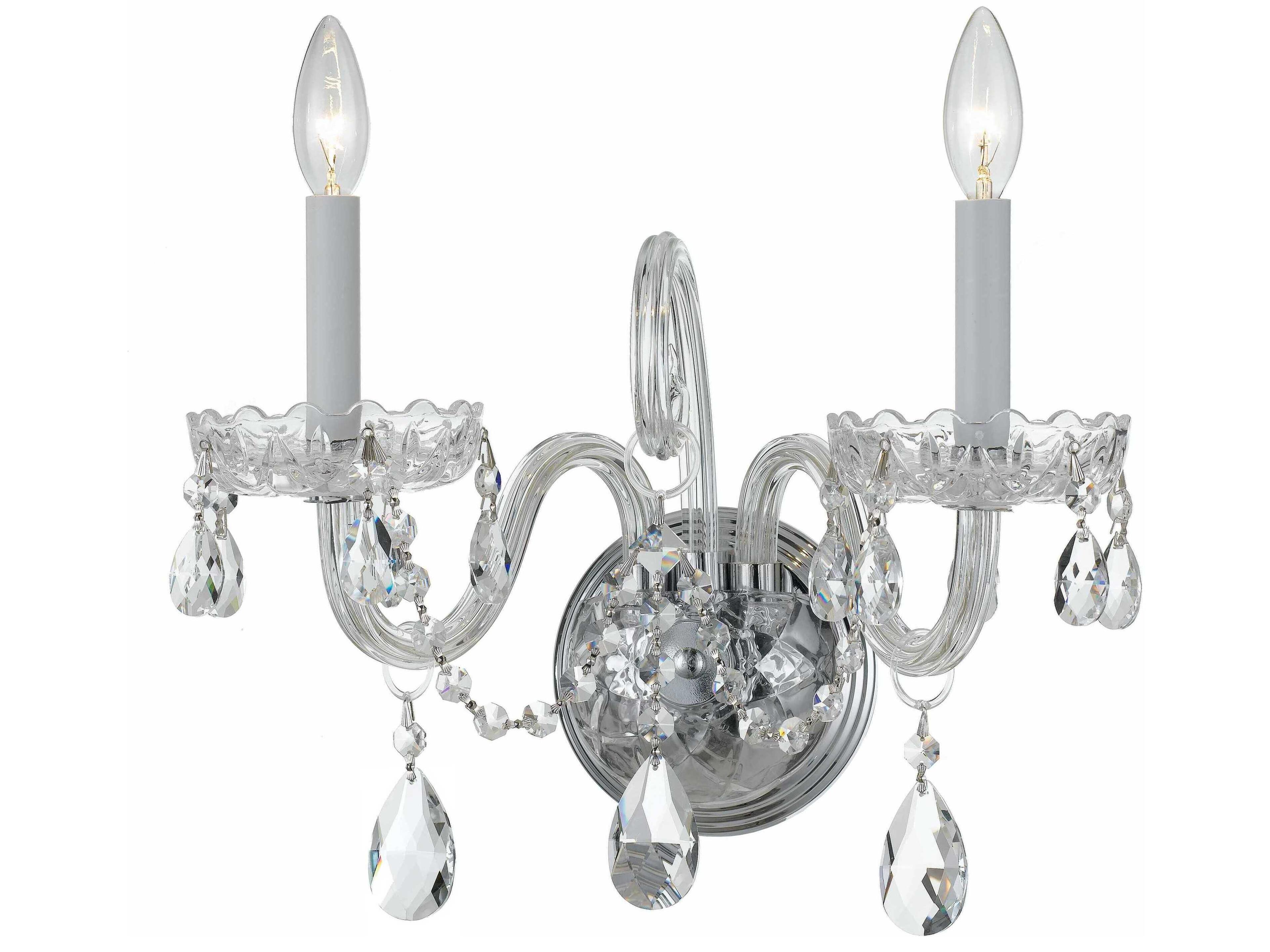 Crystorama Traditional Crystal 2-Light Polished Chrome Glass Wall Sconce