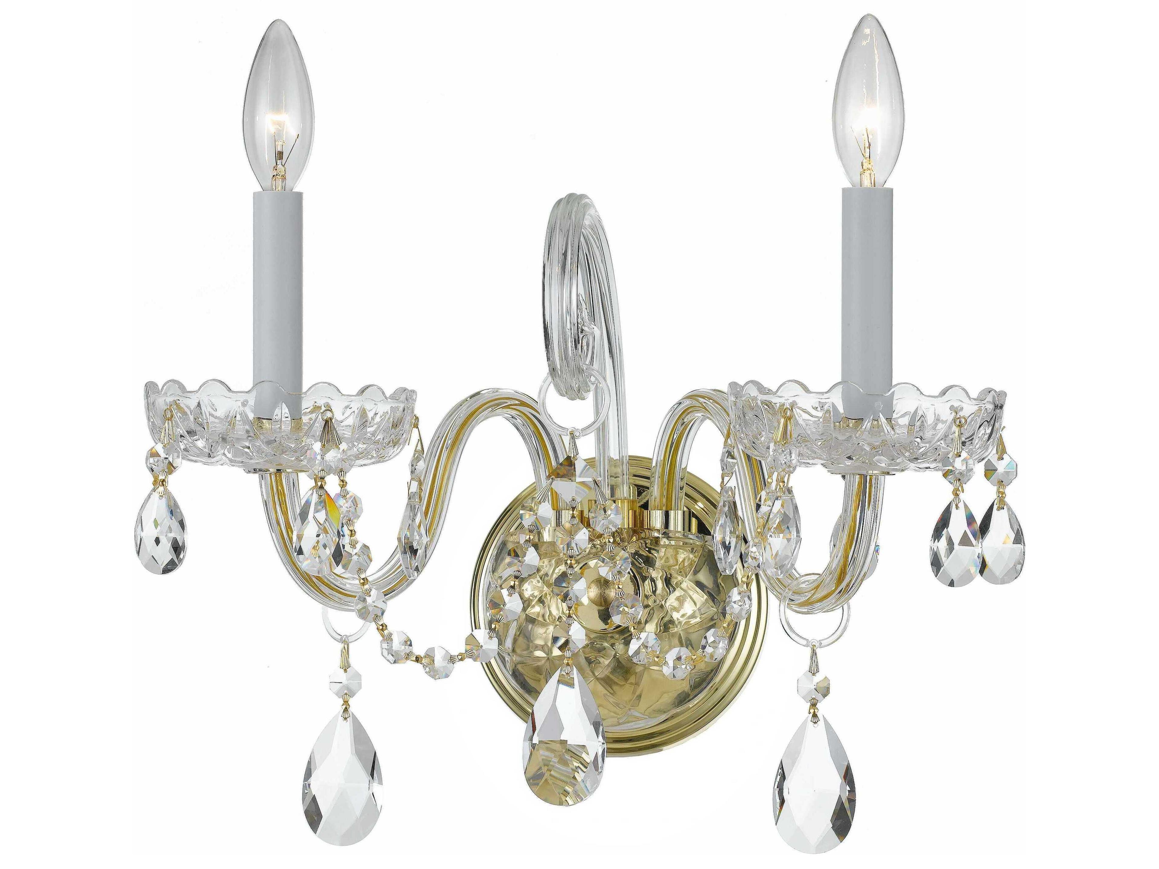 Crystorama Traditional Crystal 2-Light Polished Brass Glass Wall Sconce