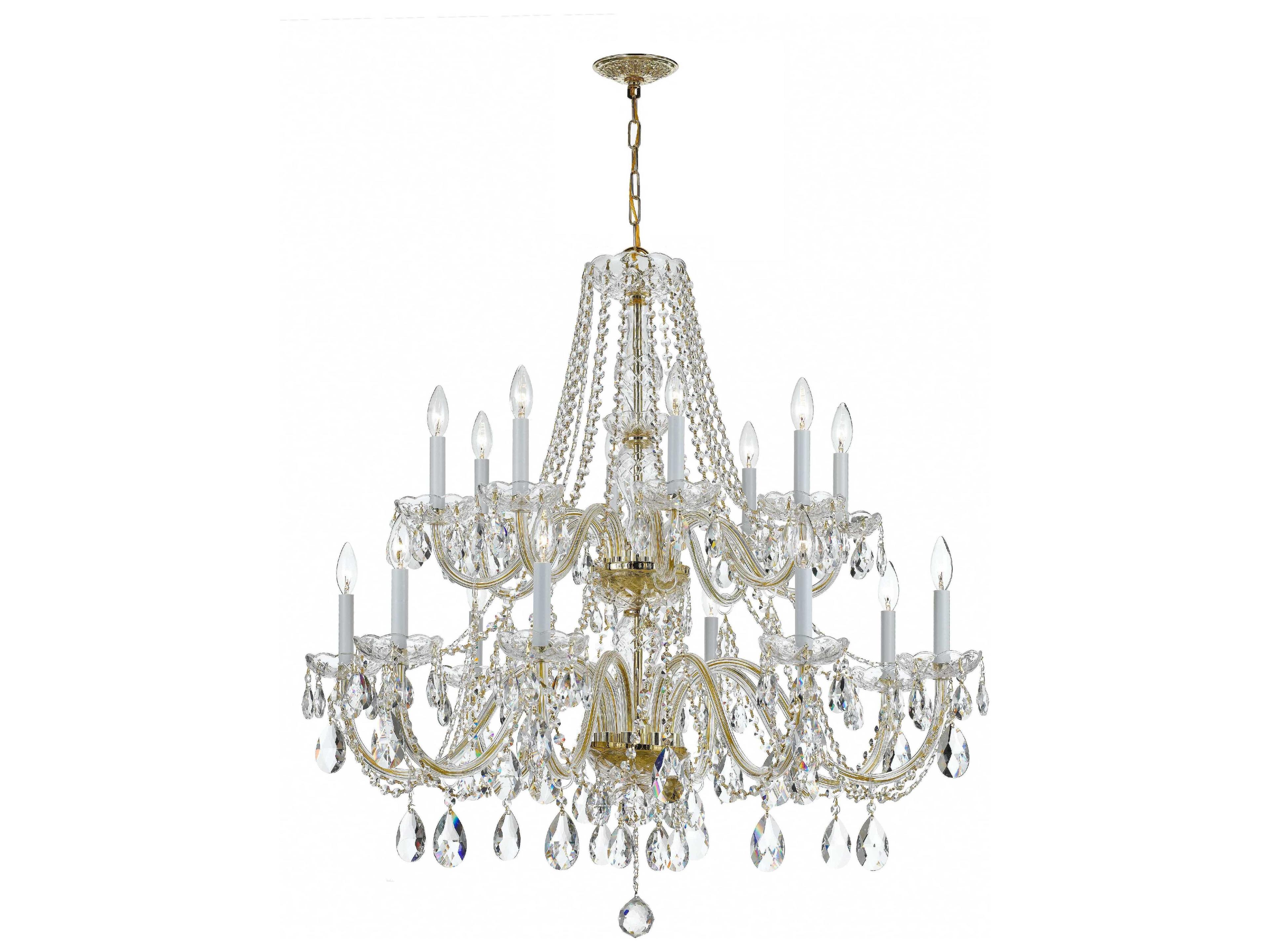 Crystorama Traditional Crystal 16-Light Brass Glass Candelabra Tiered Chandelier