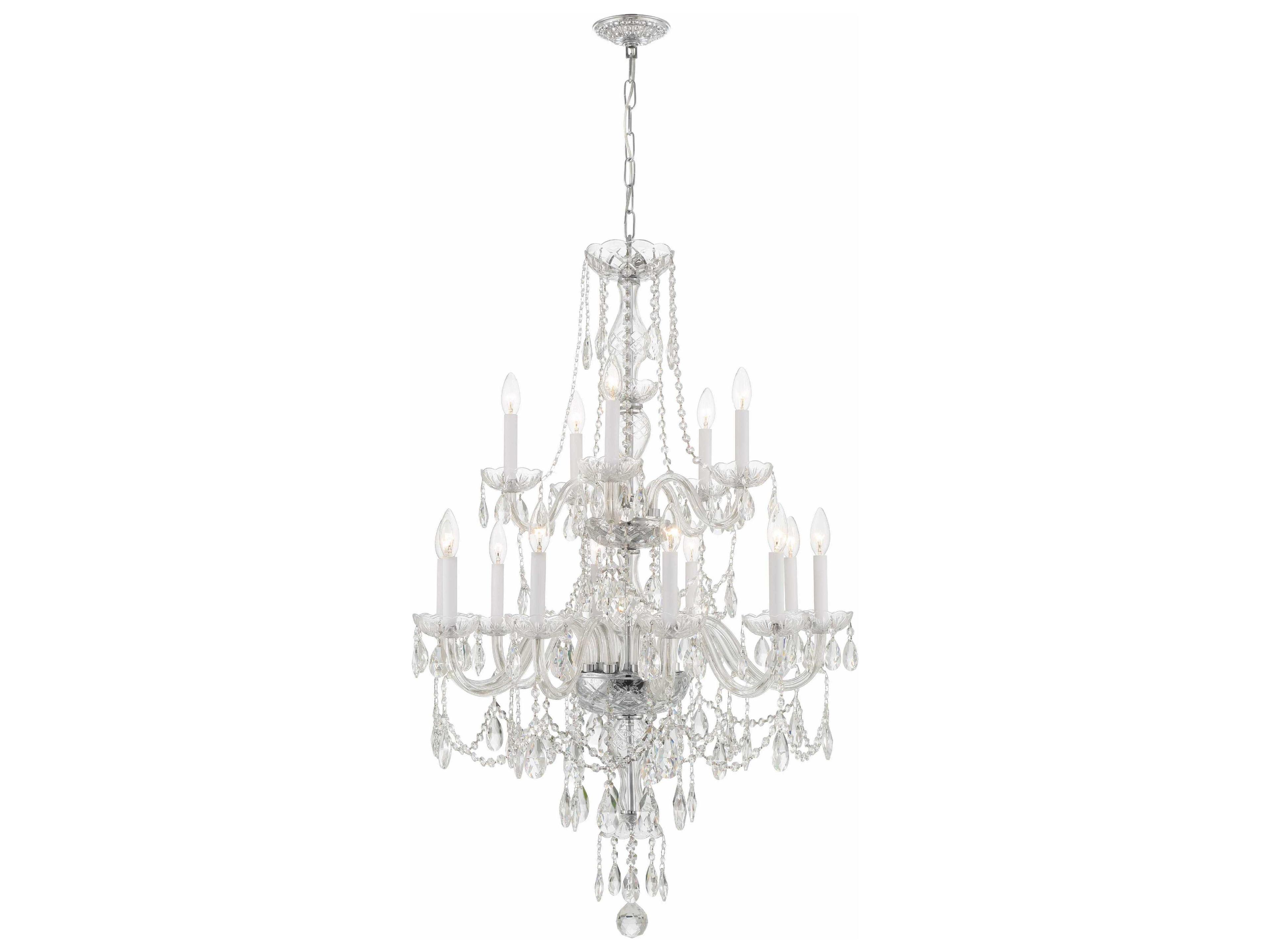 Crystorama Traditional Crystal 15-Light Polished Chrome Glass Candelabra Chandelier
